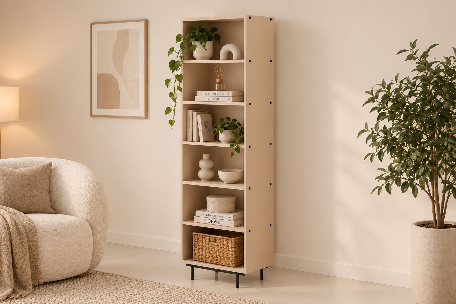 Home affaire Étagère sur pied »Arrocco: Schlankes Regal in 2 Farben mit Metallelementen, stilvoll« B/T/H: 60,8/35/195cm, 5 offene Fächer, viel Platz, Made in Poland
