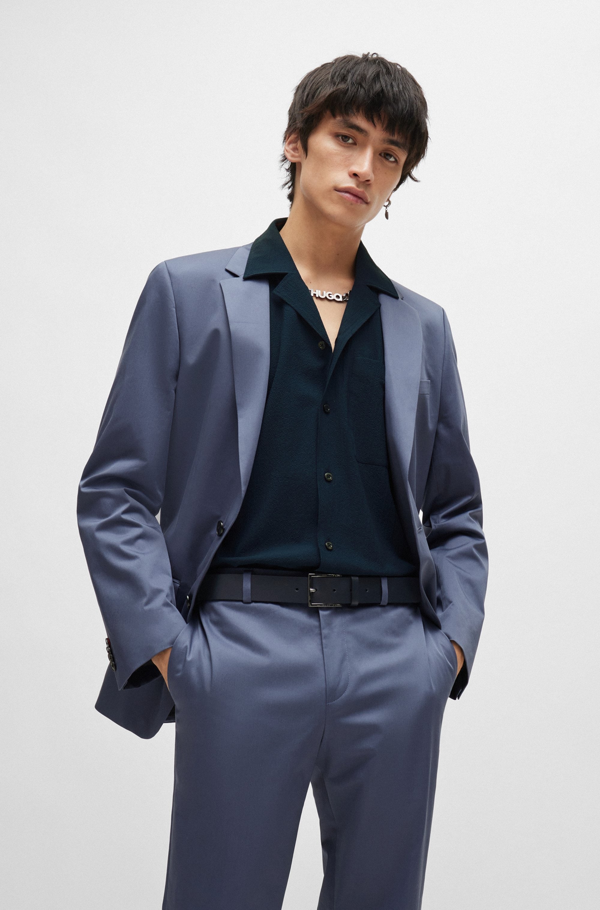 HUGO Ceinture en cuir »Geek_Sz35« mit kontrastfarbenen Nähten und dezenter Metallschliesse