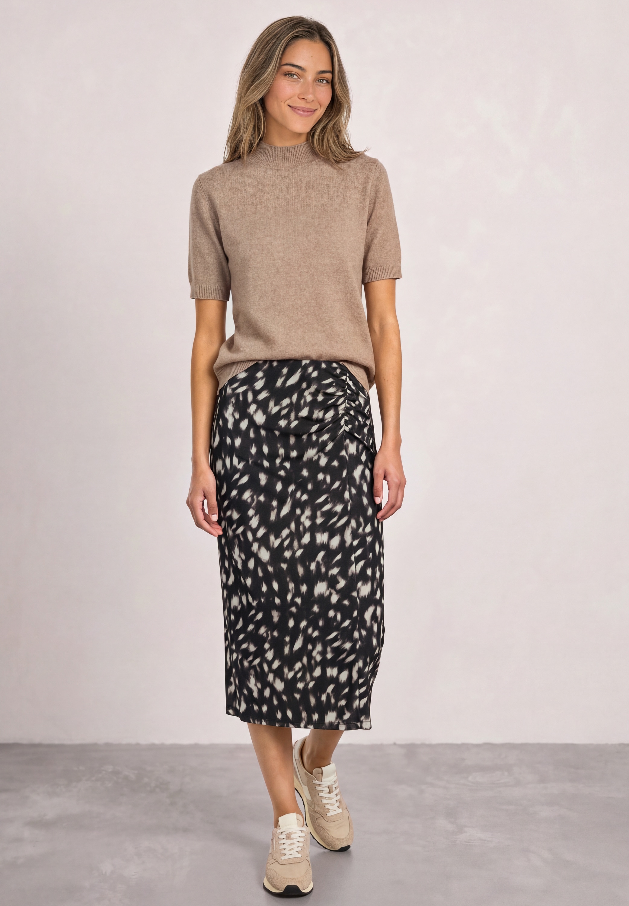 STREET ONE Jupe midi taille élastique, fronces, qualité mesh
