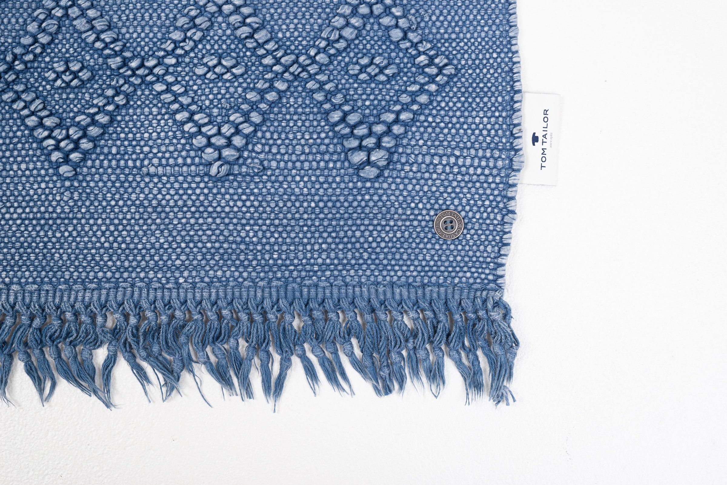 TOM TAILOR HOME Badematte »Vintage Wash« Höhe 6 mm fussbodenheizungsgeeignet Badteppich, Uni Farben, Rauten Muster, mit Fransen, reine Baumwolle