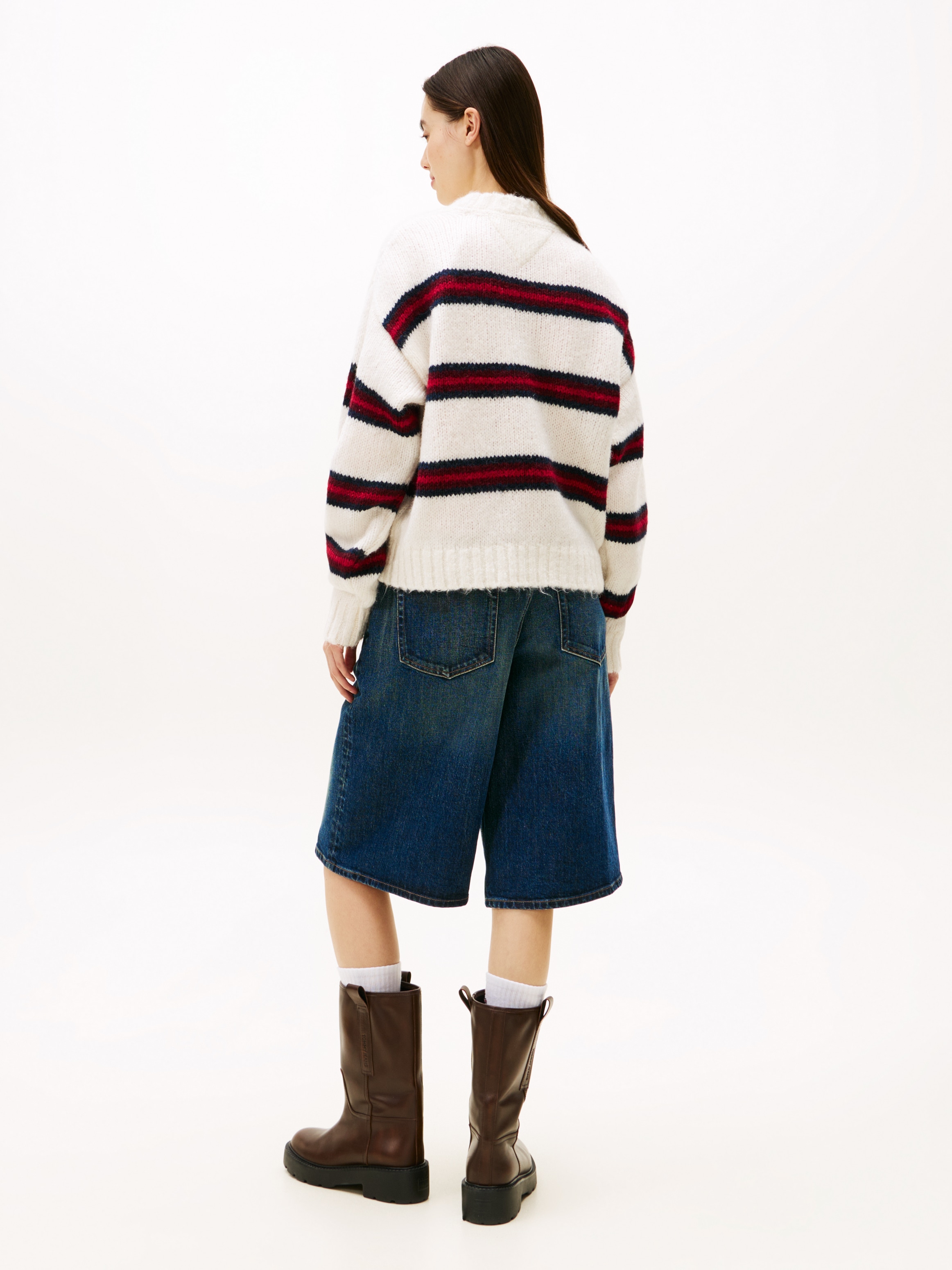 Tommy Jeans Rundhalspullover »TJW BADGE STRIPE FLUFFY SWEATER« mit Alpaka