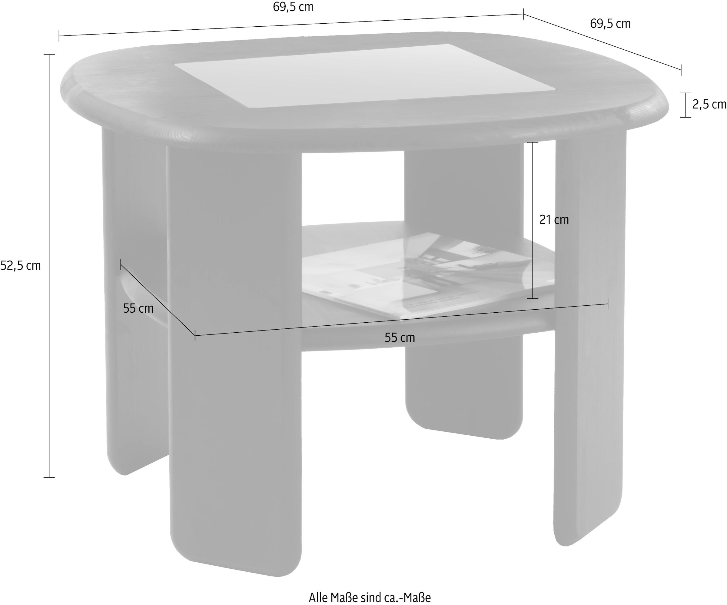 GOODproduct Table basse »Jayden 2« in zwei Grössen, massives Kiefernholz mit Glaseinsatz