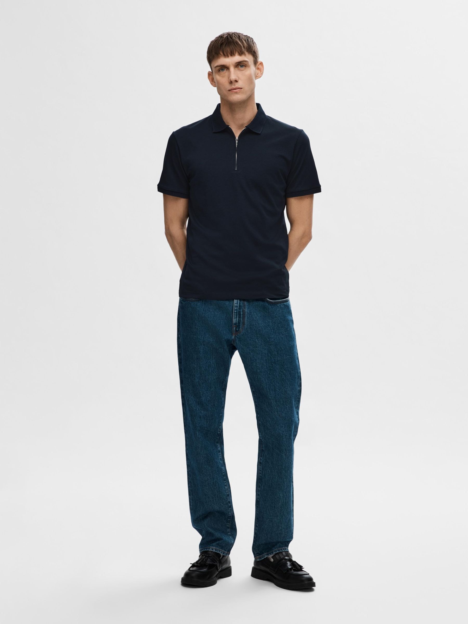 SELECTED Poloshirt »SLHFAVE ZIP SS POLO NOOS« Baumwollmischung, regular fit