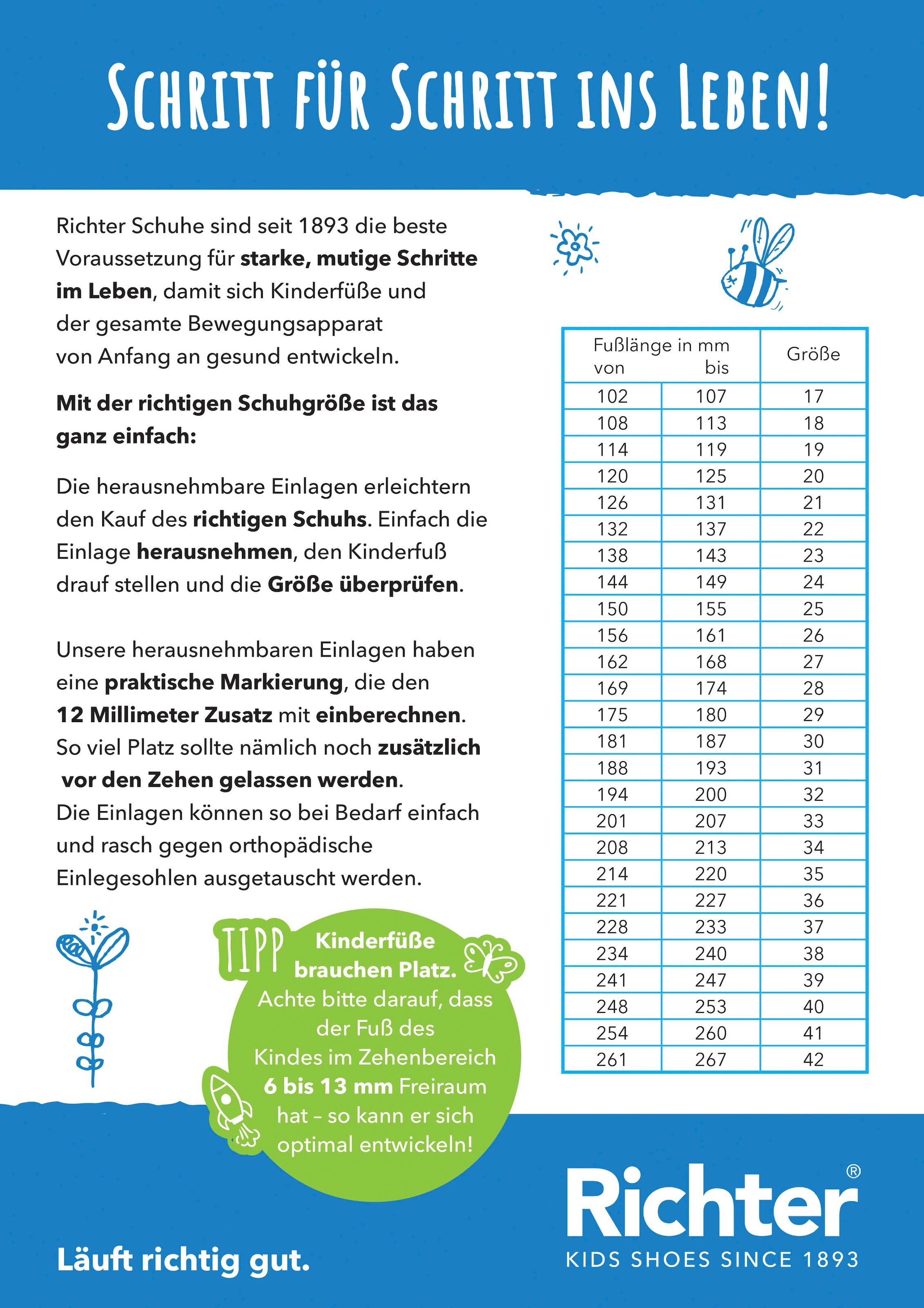 Richter Zehentrenner »Bio WMS: weit«  Pantolette mit Metallic Look, Grössenschablone zum Download