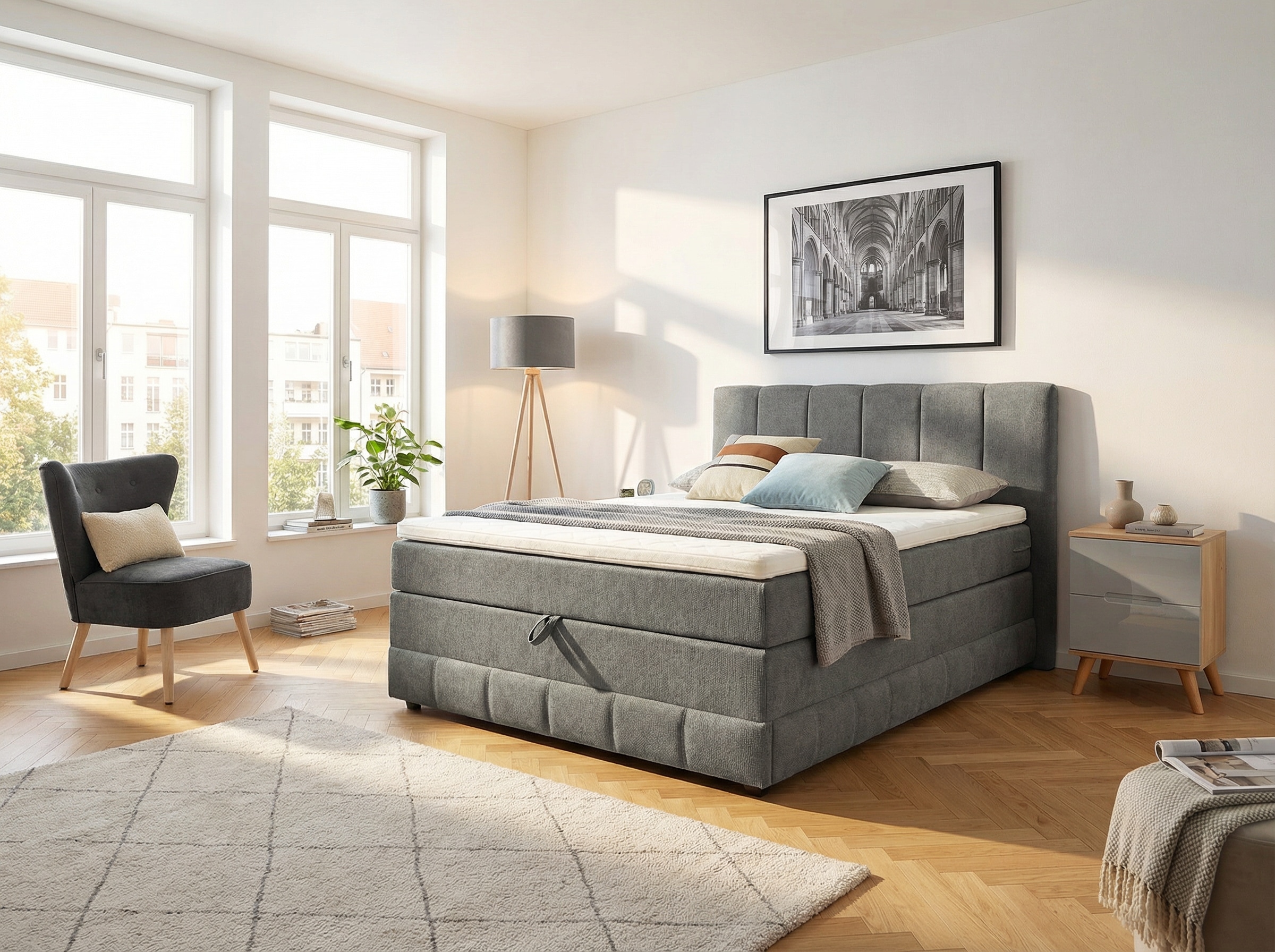 GOODproduct Lit de boxe »Likely inkl. Bettkasten, Liegefläche 180x200 cm, in Boxspring-Optik« inkl. Topper & Aufbauvideo, erhältlich in verschiedenen Farben