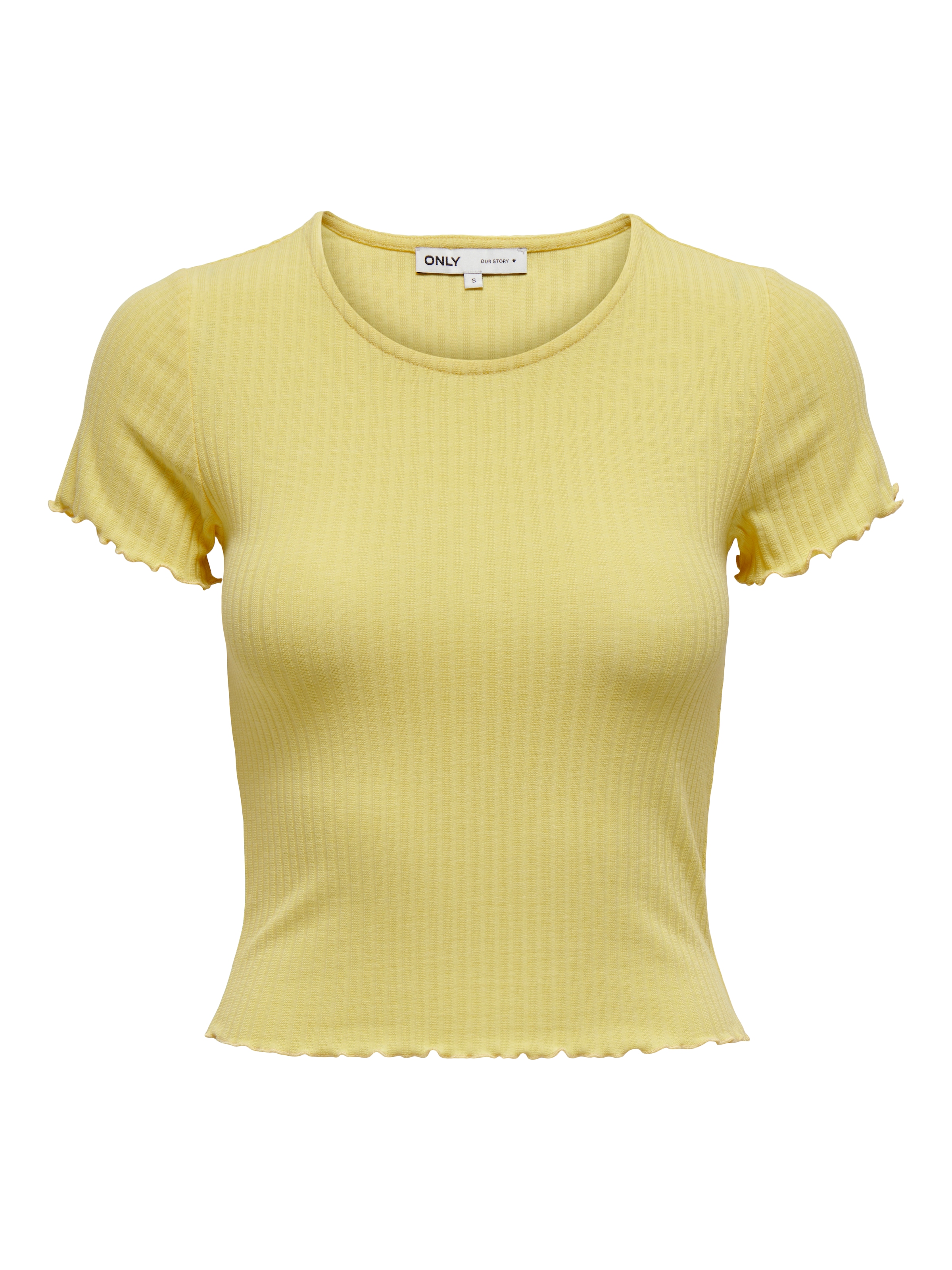 ONLY Rundhalsshirt »ONLEMMA S/S SHORT TOP NOOS JRS« Rundhals, modisch, regular fit, gewellter Abschluss, unifarben