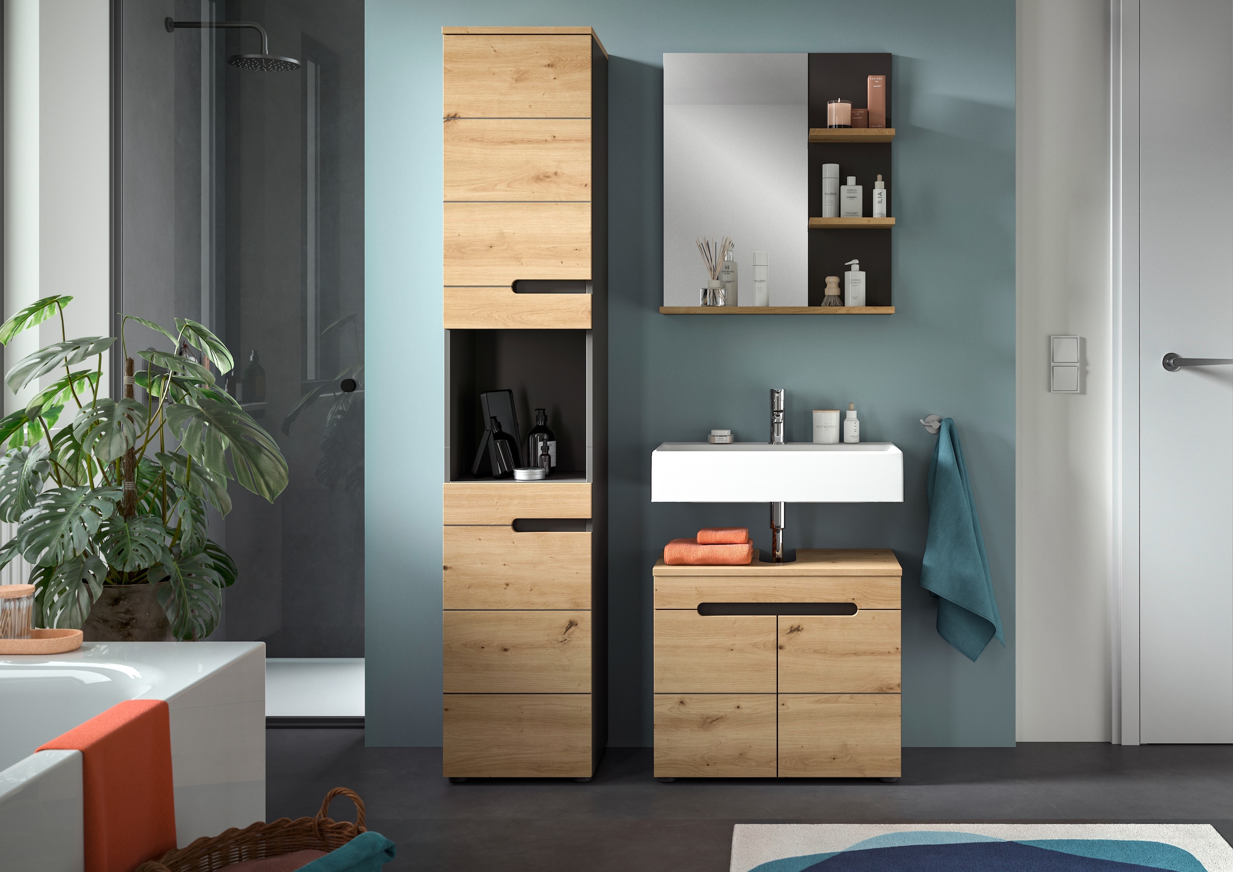 INOSIGN Badmöbel-Set »REHAT, 3-teilig, Breite 133 cm, mit grifflosen Fronten, bestehend aus:« 3 Stk. tlg.