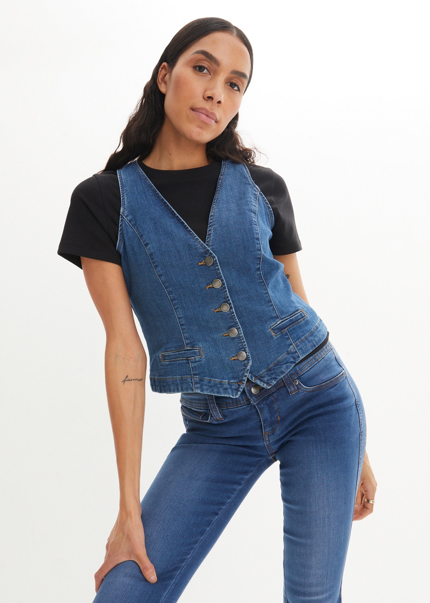bonprix Jeansweste »Stretch-Jeansweste« aus Baumwollmischung, taillierte Passform, mit Knopfleiste