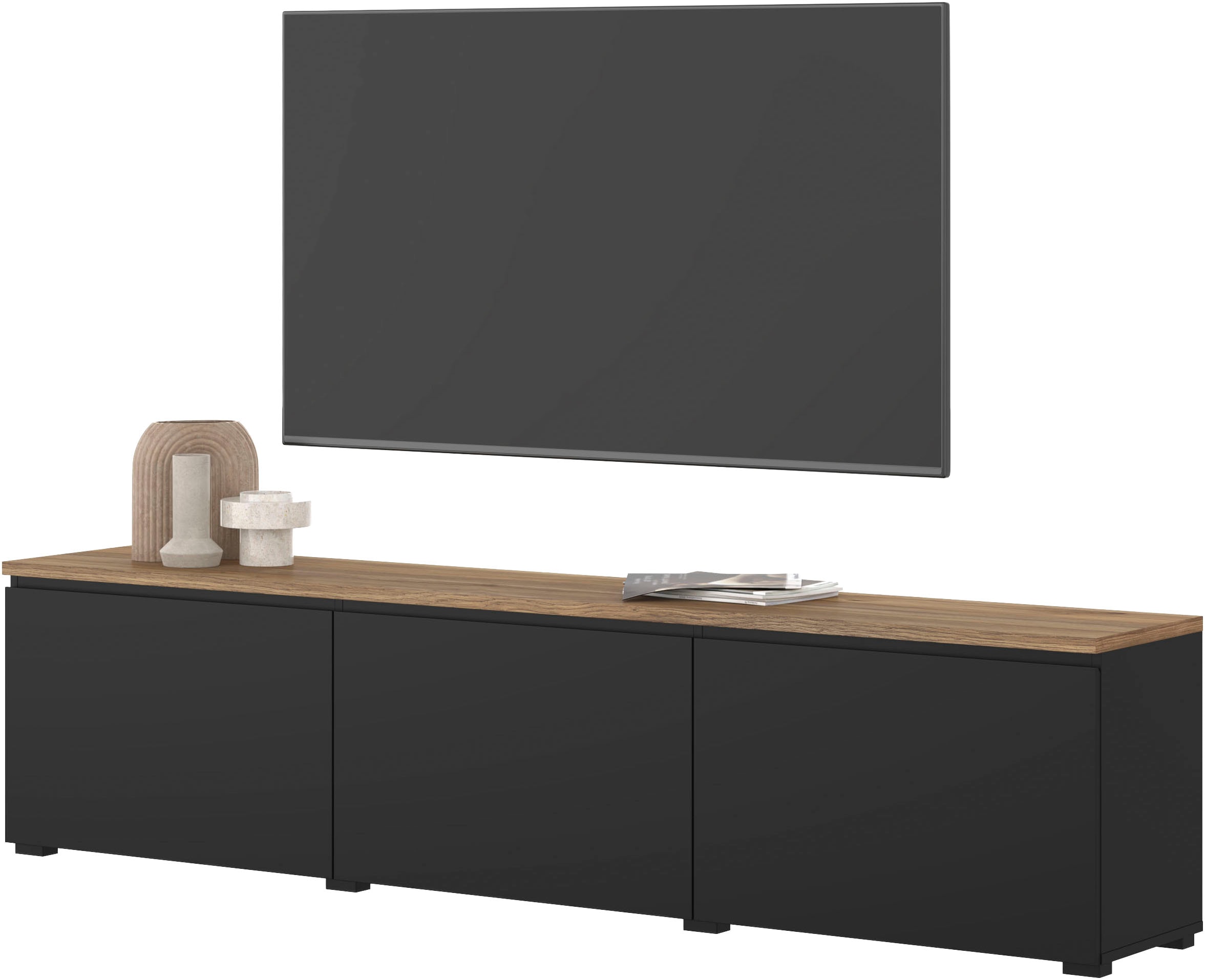GOODproduct Lowboard »Modo, Breite 200 cm, moderne grifflose TV-Kommode 3 Klappen« TV-Kommode mit viel Stauraum, TV-Bank
