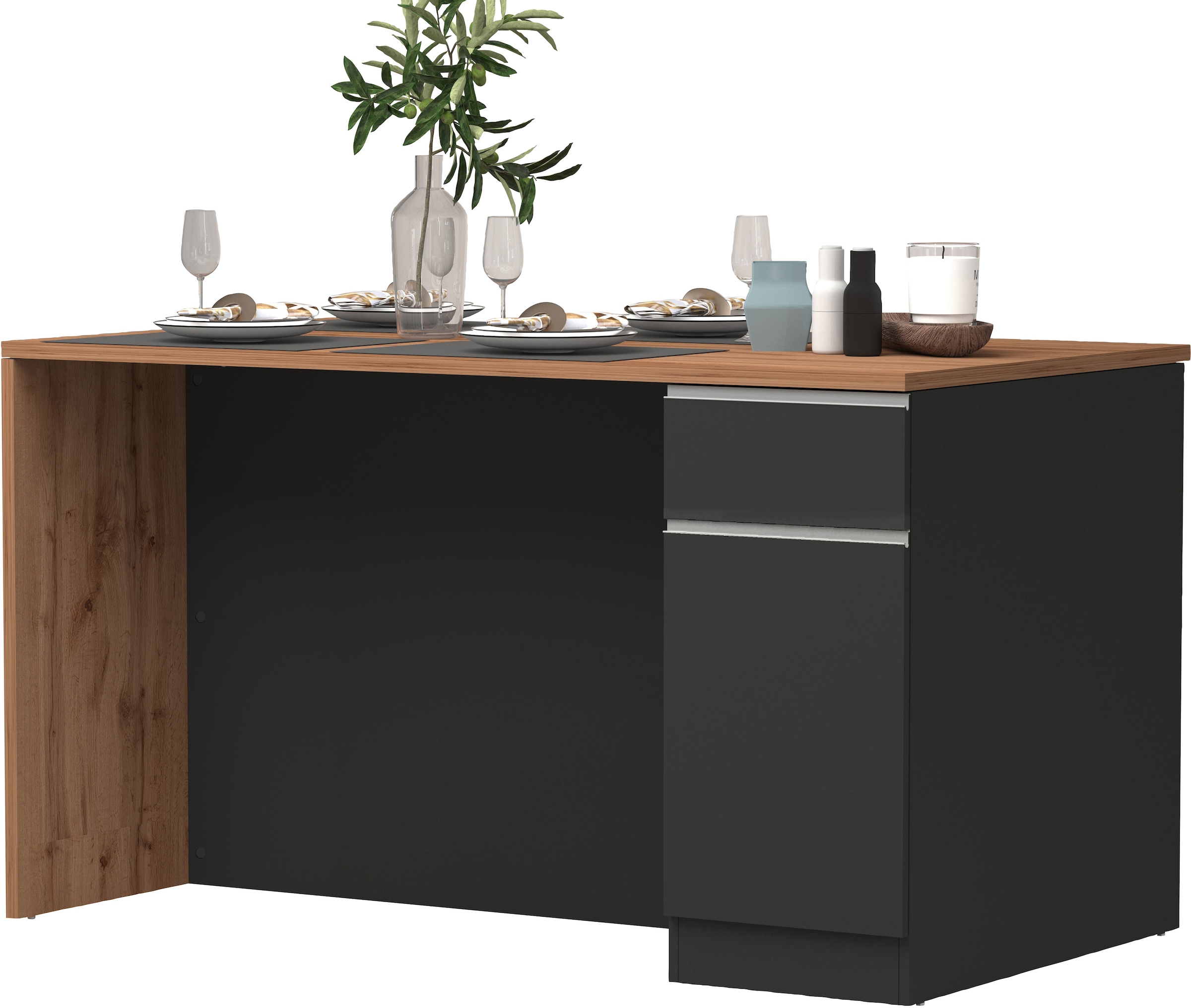 KOCHSTATION Ilot de cuisine »Sole,Kochinsel,Küchenarbeitsblock,Inselküche,Arbeitsinsel« Breite 160 cm mit 2 Türen,2 Schubkästen, Aluminiumgriff