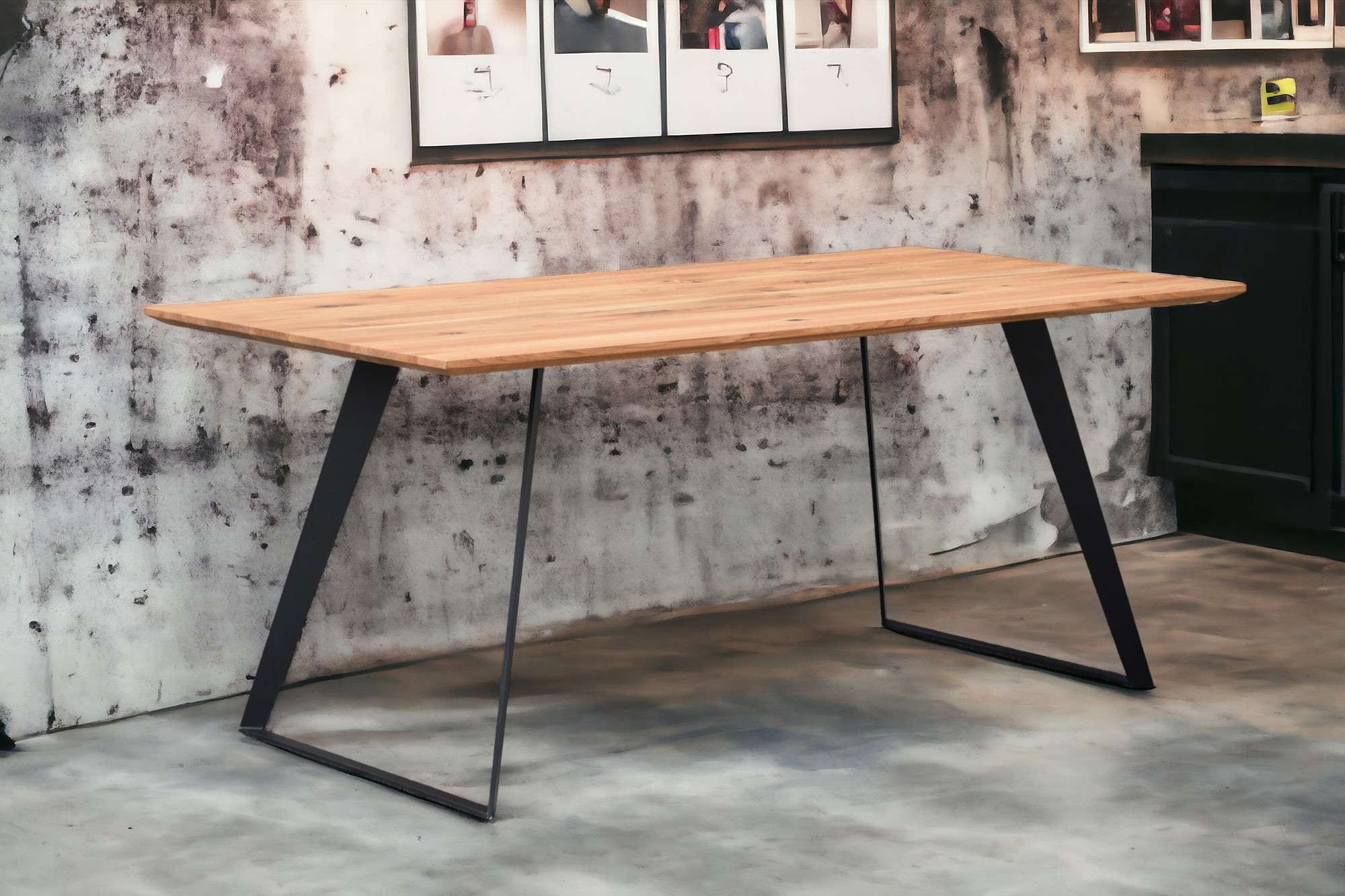 Home affaire Esstisch »Talwiese Küchentisch, U-Form Metallgestell, Wildeiche massiv geölt« Baum Kante oder Schweizer Kante, erhältlich in 3 Grössen und 2 Farben