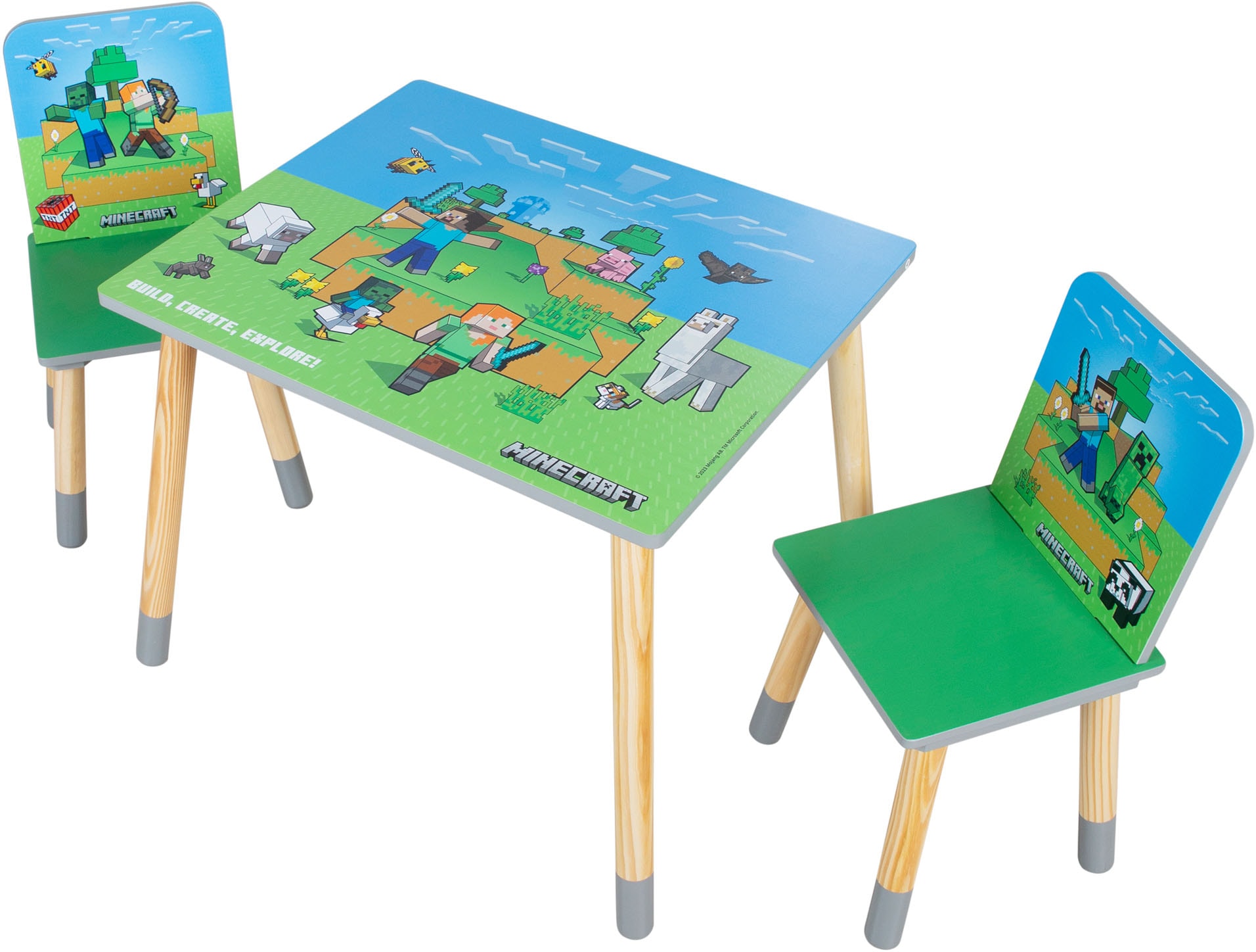 Phoenix Ensemble de sièges pour enfants »Minecraft Sitzgruppe« 3 pièces tlg. ensemble table avec 2 chaises
