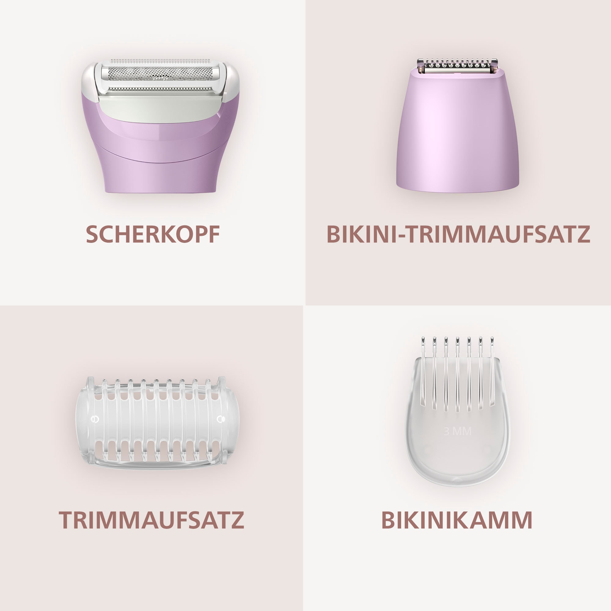 Philips Rasoirs électriques »Lady Shaver Series 6000« 3 cuis Aufsätze kabelloser Rasierer, nass und trocken, inkl. Trimmeraufsatz