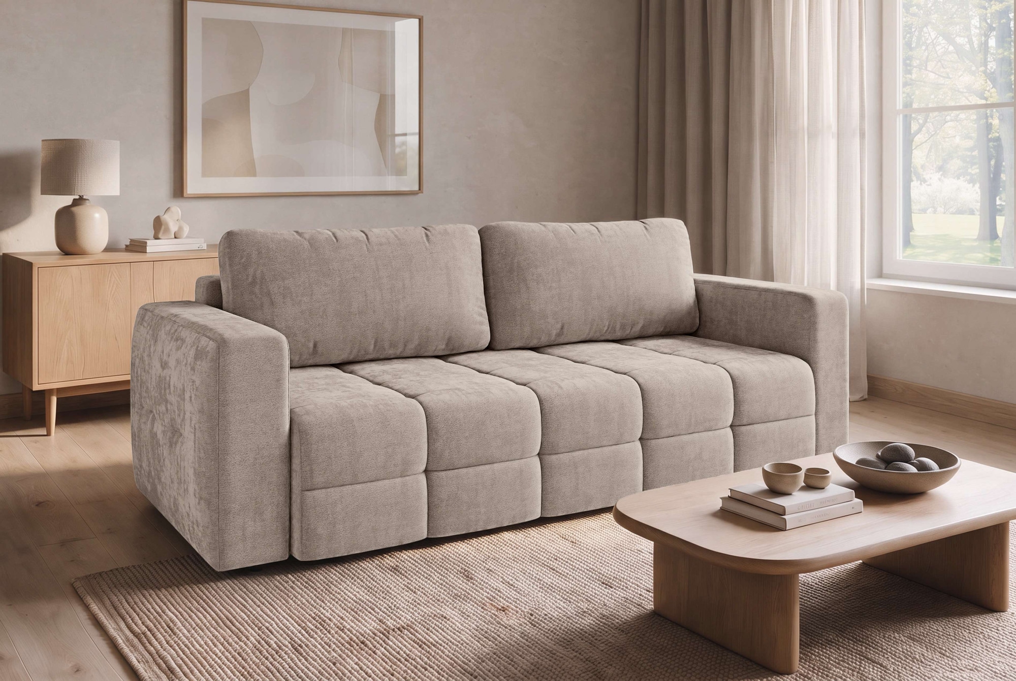 GOODproduct 3-places »JONNO Schlafsofa mit Bettkasten, komfortables Sitzgefühl, Breite 242cm« Liegefläche 150x193cm, inklusive Rückenkissen, moderne Steppung