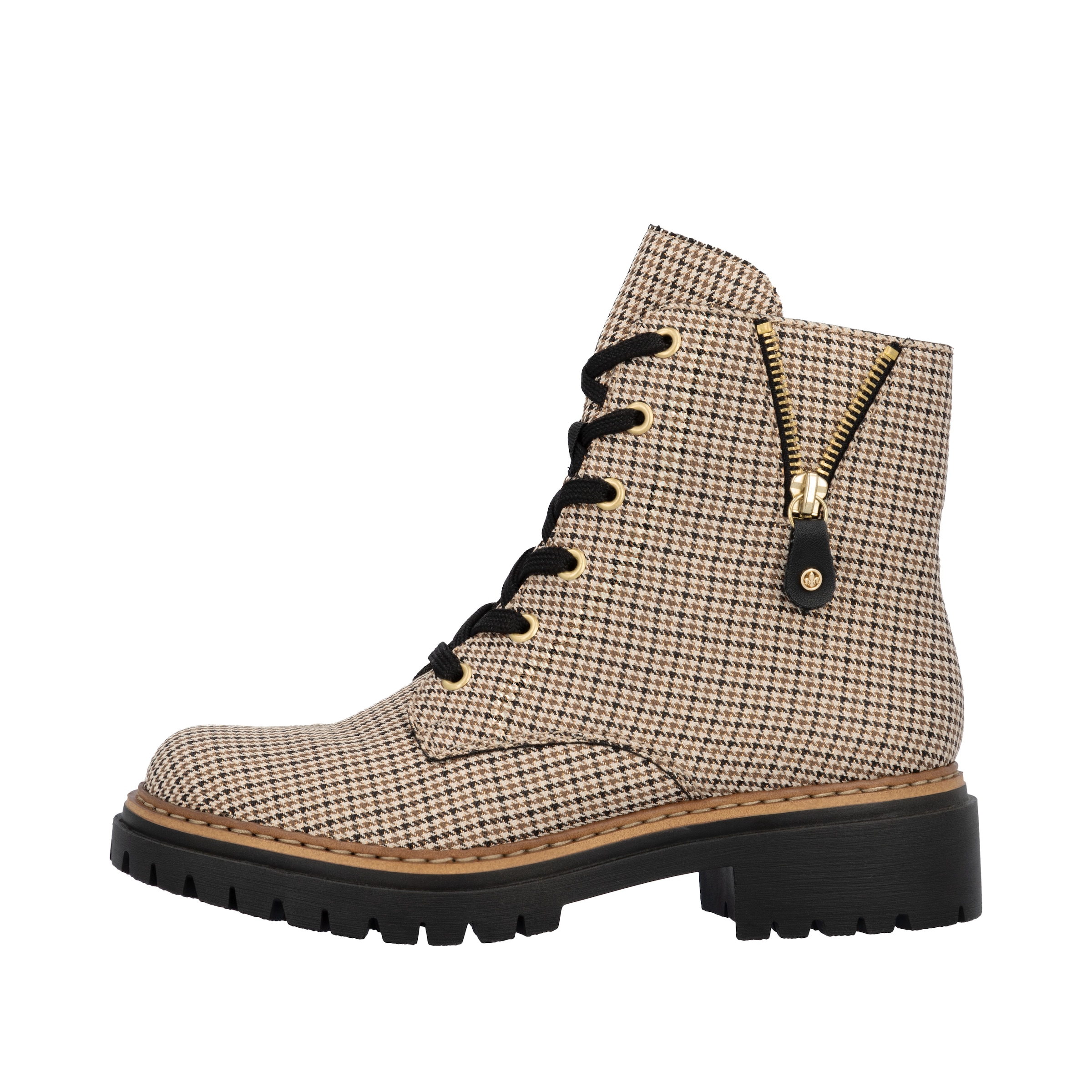 Rieker Schnürstiefelette  Schnürboots, Herbstboots, Profilsohle, Blockabsatz, im Pepita-Look