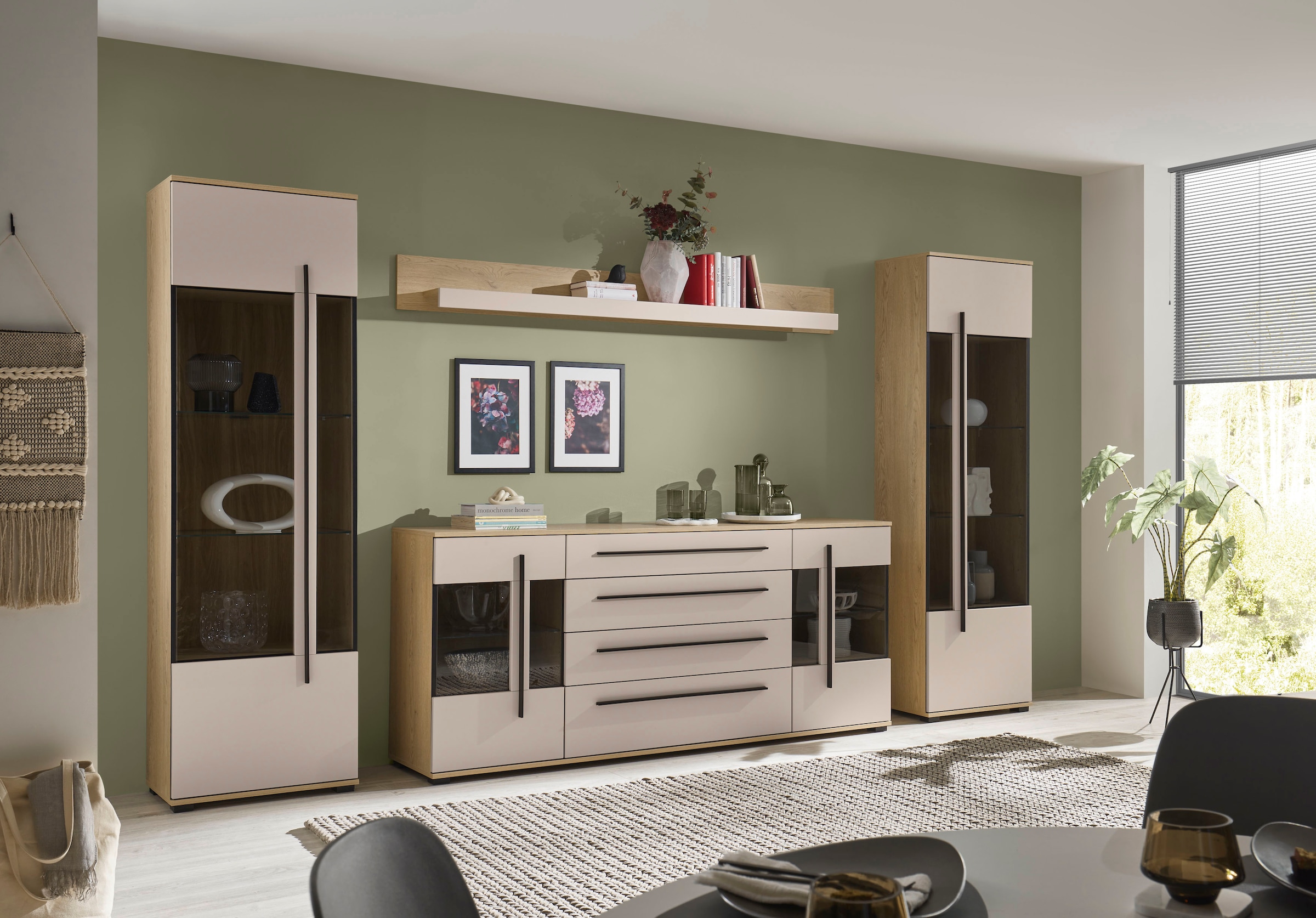 Home affaire Wohnwand »Cantara, Anbauwand, Wohnzimmer-Set, in Eiche Evoke, Weiss oder Kaschmir« Set, 