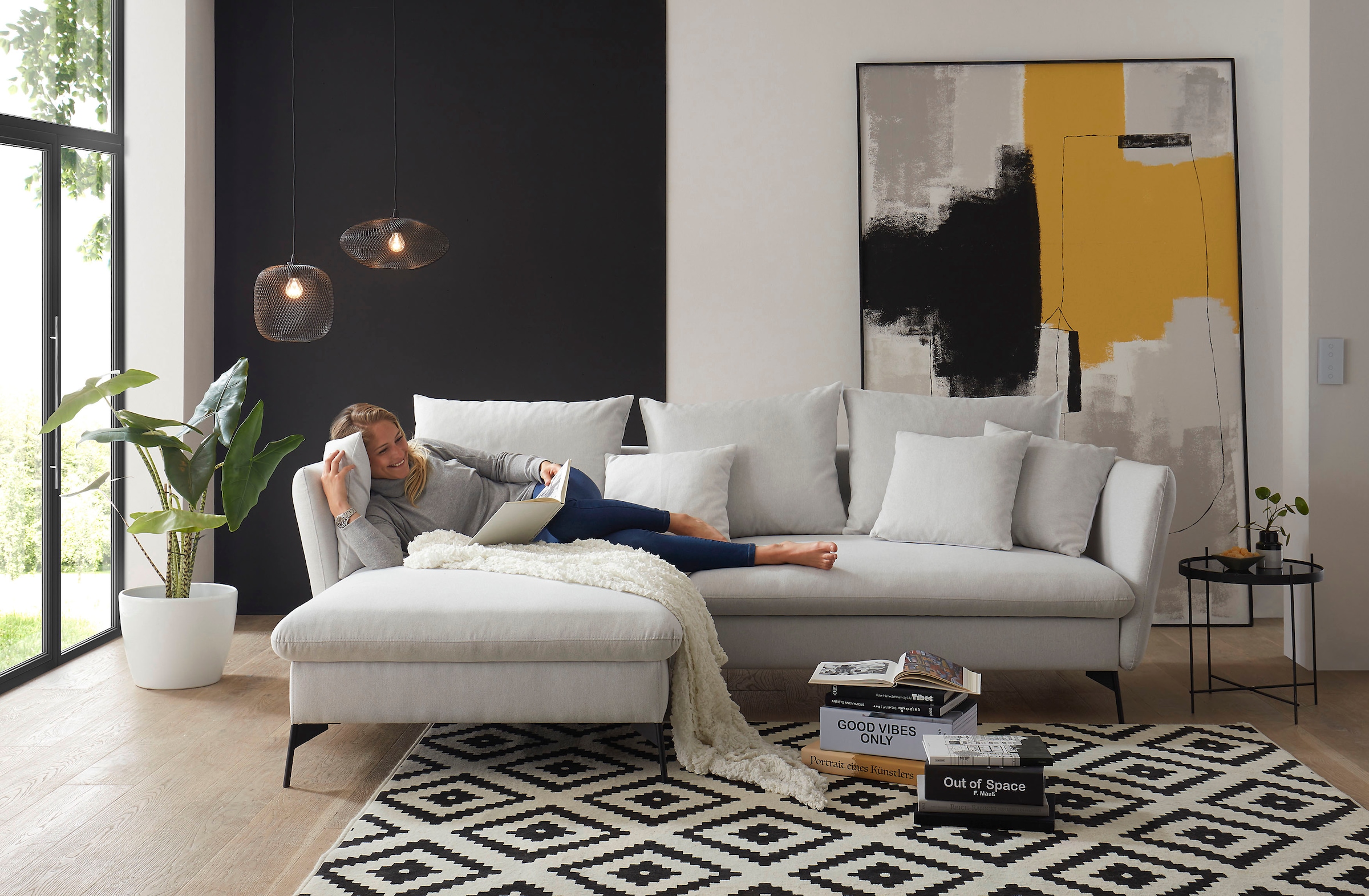 GOODproduct Canapé d'angle »LIVORNO,258 cm, L-Form,« Schlaffunktion u. Bettkasten (139/224cm), Samt, Struktur, Webstoff