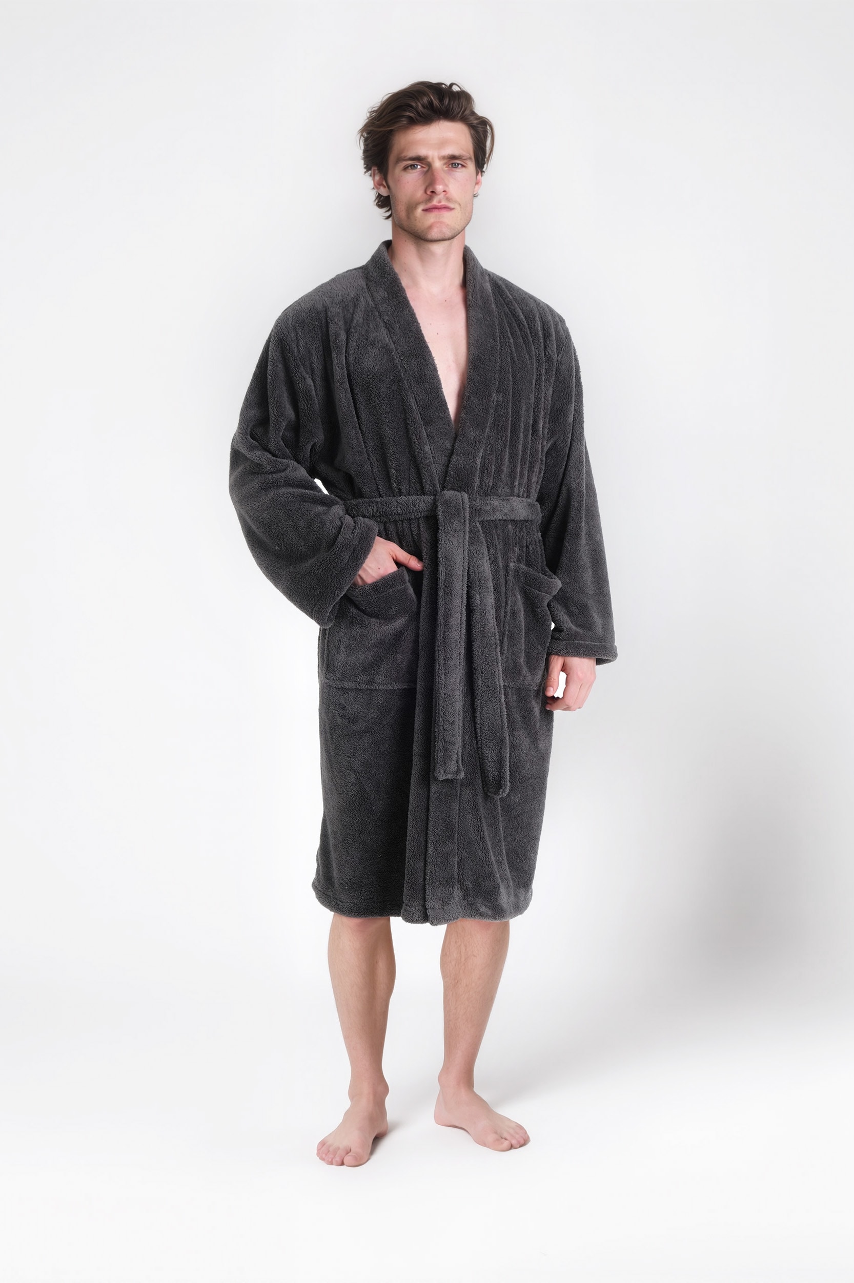 my home Unisex-Bademantel »Lillou Kimono, ideal für Sauna & Spa, Hotelbademantel, Morgenmantel« 1 Stk. tlg., kuschelig weicher Fleece, plüsch, für Damen und Herren, XS-3XL