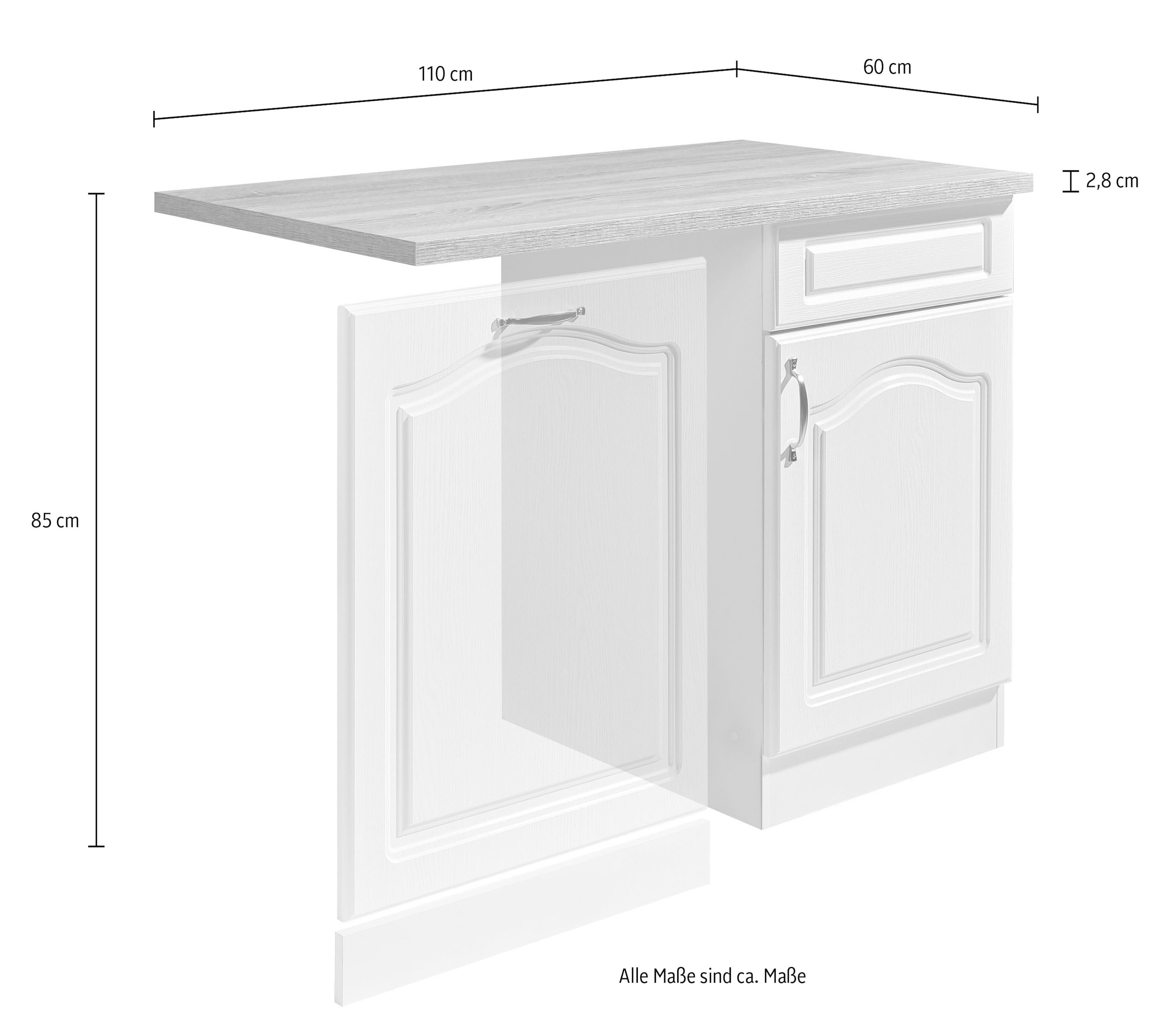 wiho Küchen Meuble évier »Linz« 110 cm breit, Tür & Sockel für Geschirrspüler, in Landhaus-Optik