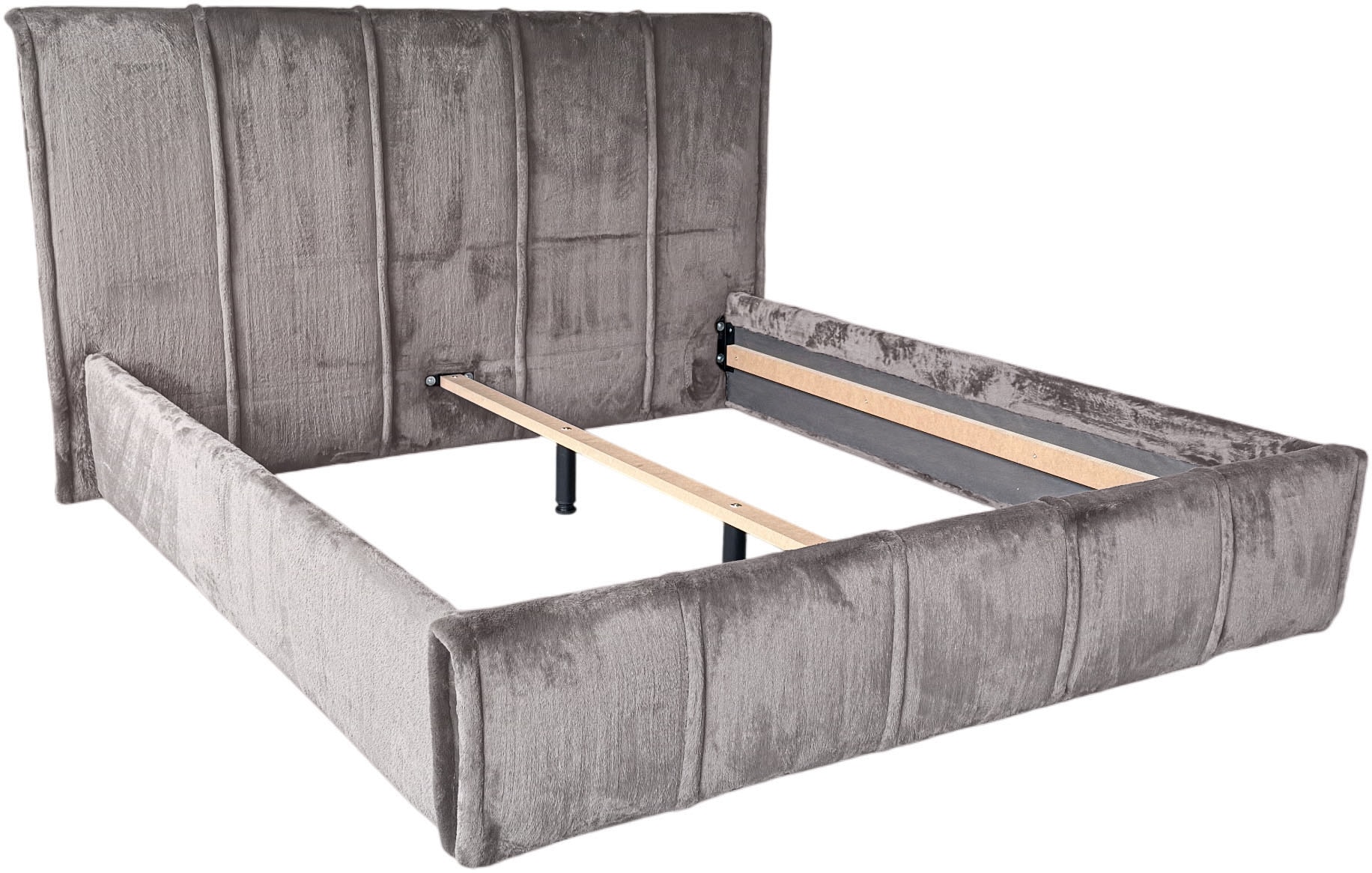GOODproduct Lit rembourré »EVELLINA in der Grösse 180x200 cm, mit flauschigem Stoff bezogen« au choix avec sommier à lattes et matelas King (28cm)