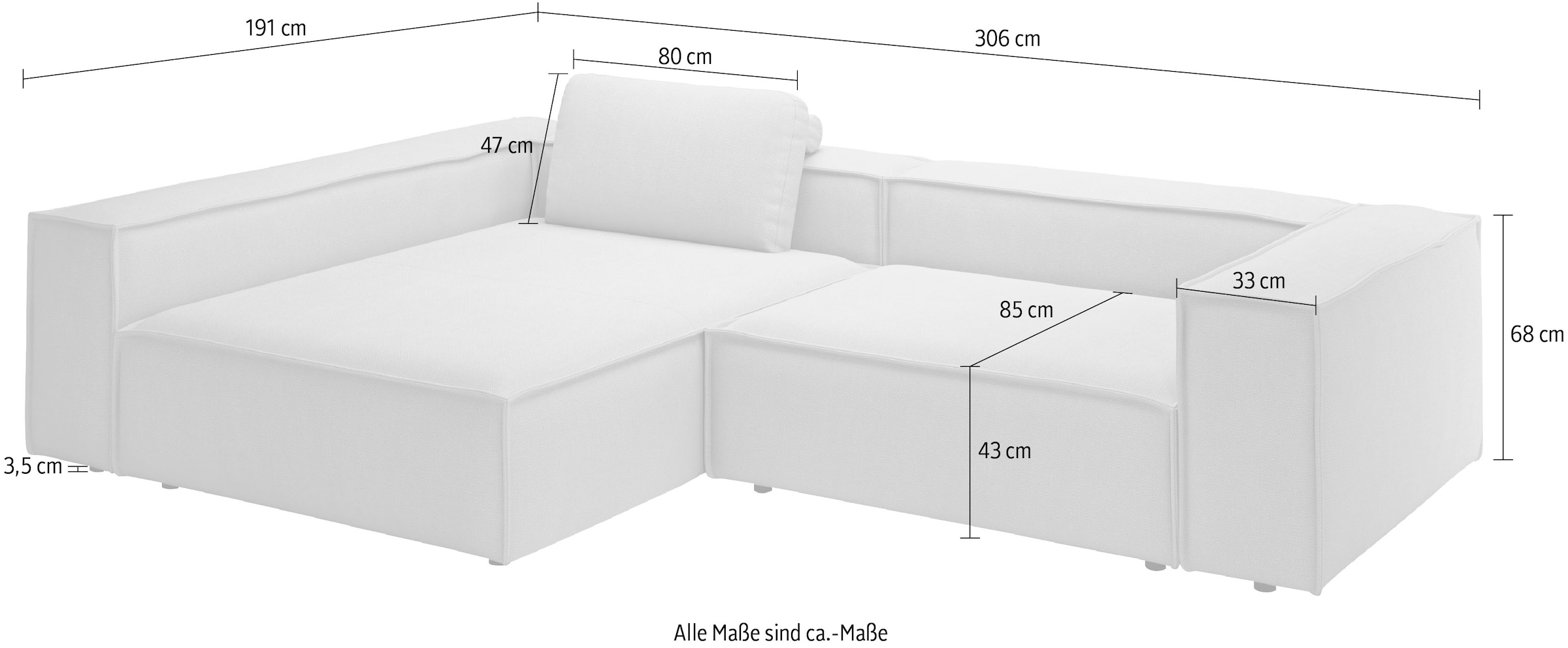 Home affaire Canapé d'angle »Watertown, moderne XXL L-Form, 306 cm breit« confortable avec assise profonde – idéal pour grands espaces de vie