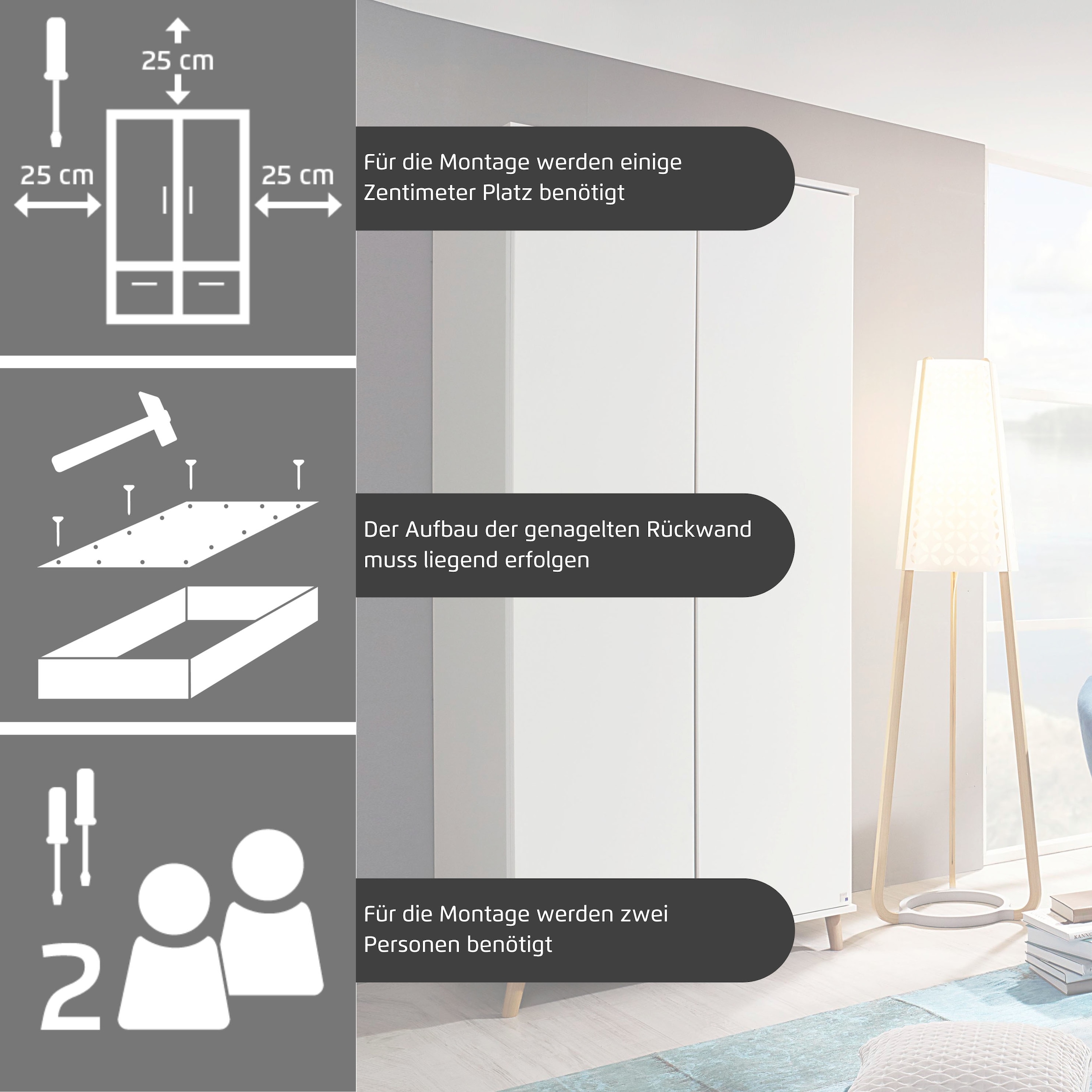 rauch Kleiderschrank »Ottos Choice Skandi Kinderzimmer Bestseller Schlafzimmerschrank FALUN« Breite 92/137/182, Höhe 203 cm,  im modernen Skandi-Look, Füsse/Griffe Eiche massiv MADE IN GERMANY