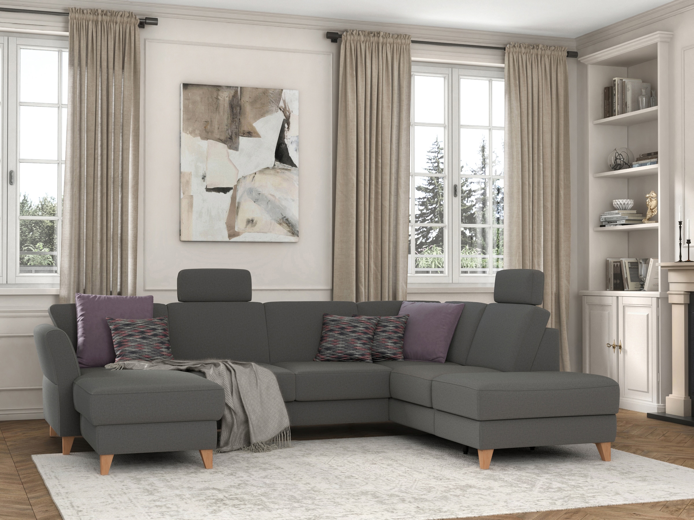 sit&more Wohnlandschaft »Visby U-Form« wahlweise mit Bettfunktion und Stauraum, frei im Raum stellbar