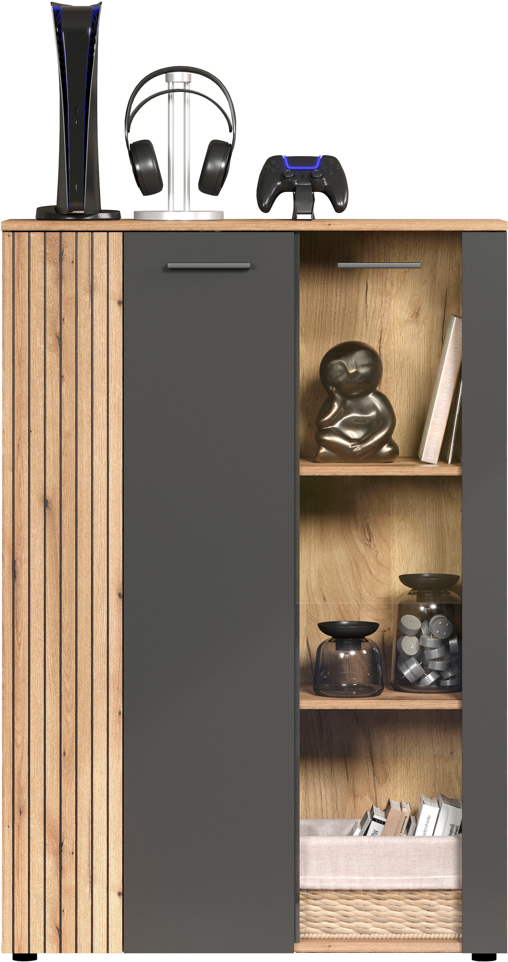 Home affaire Buffet haut »Estepona« 1 cuis tlg. vitrine, porte à effet rainuré, largeur 91 cm