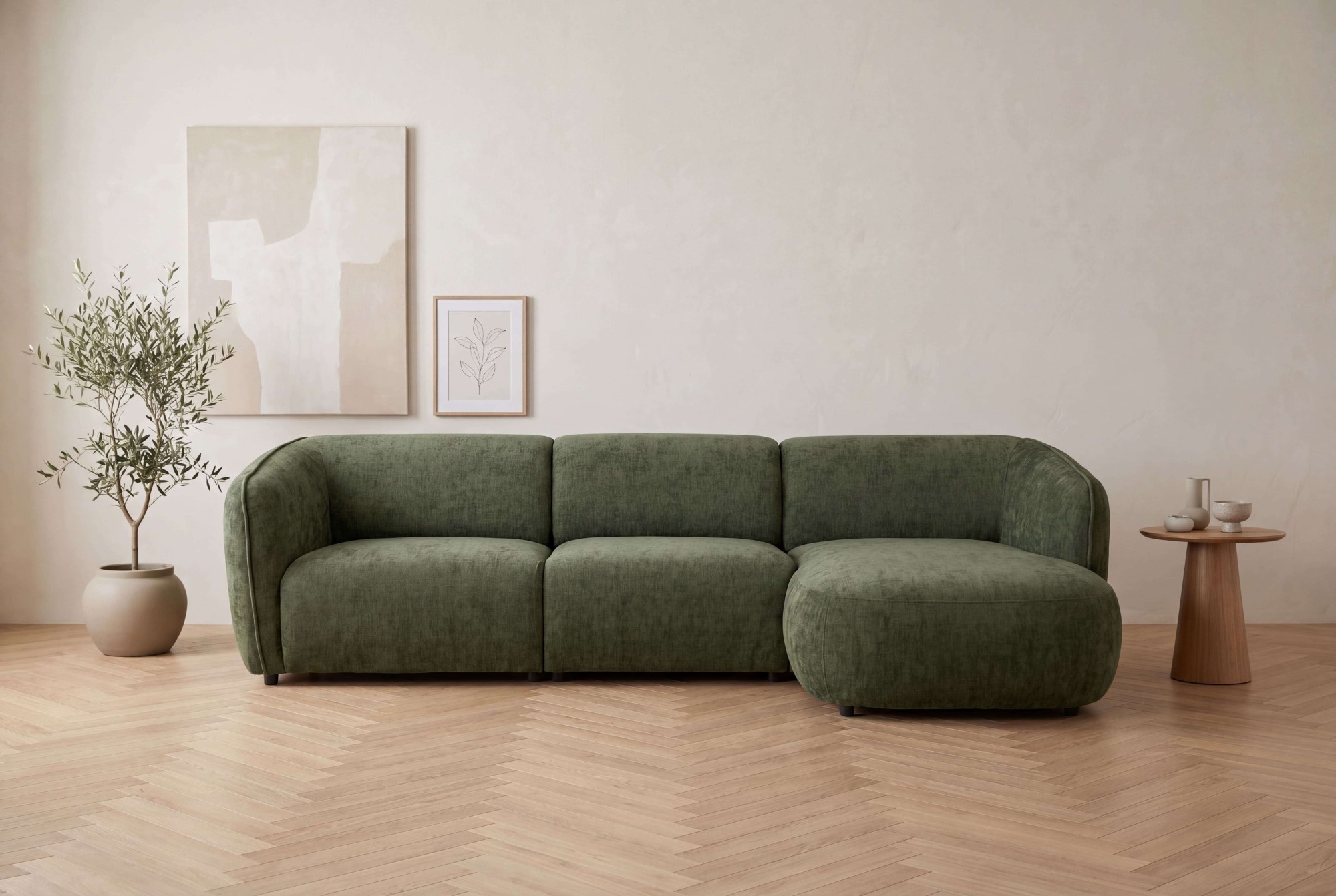 Home affaire Canapé d'angle »OSTRUP Rundsofa, L-Form, Naturtöne, Boucle oder Chenille« largeur 280 cm, forme organique avec courbes douces