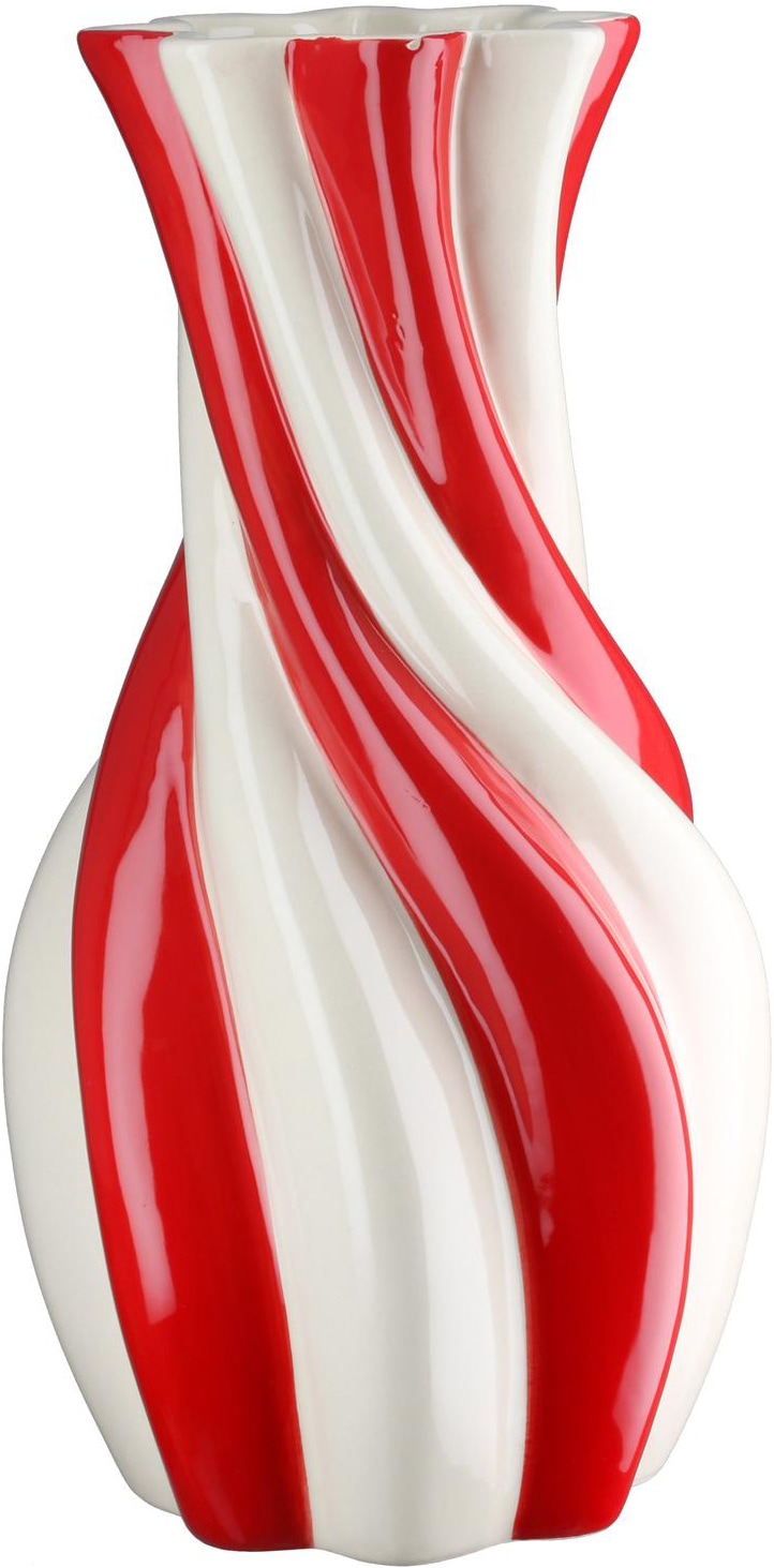 GILDE Vase de table »Vase, Kegel, "Candy", gestreift, Keramik, creme, rot« Vase Candy, vase décoratif moderne, tendance, objet accroche-regard, idée cadeau