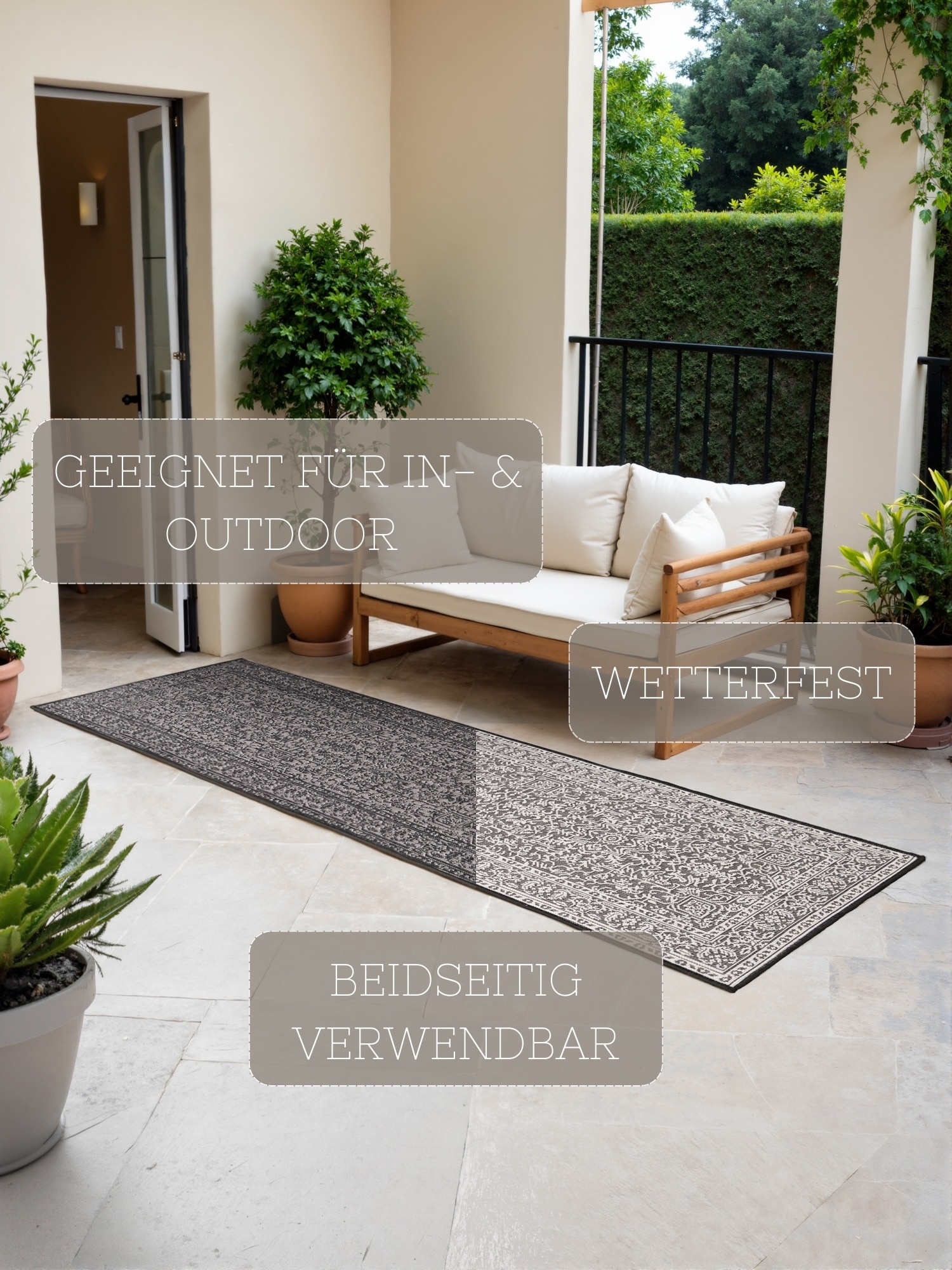 HANSE Home Tapis d'extérieur »Kona Wendeteppich« Rectangulaire 5 mm Höhe In und Outdoor, Flachgewebe, wetterfest, pflegeleicht, robust