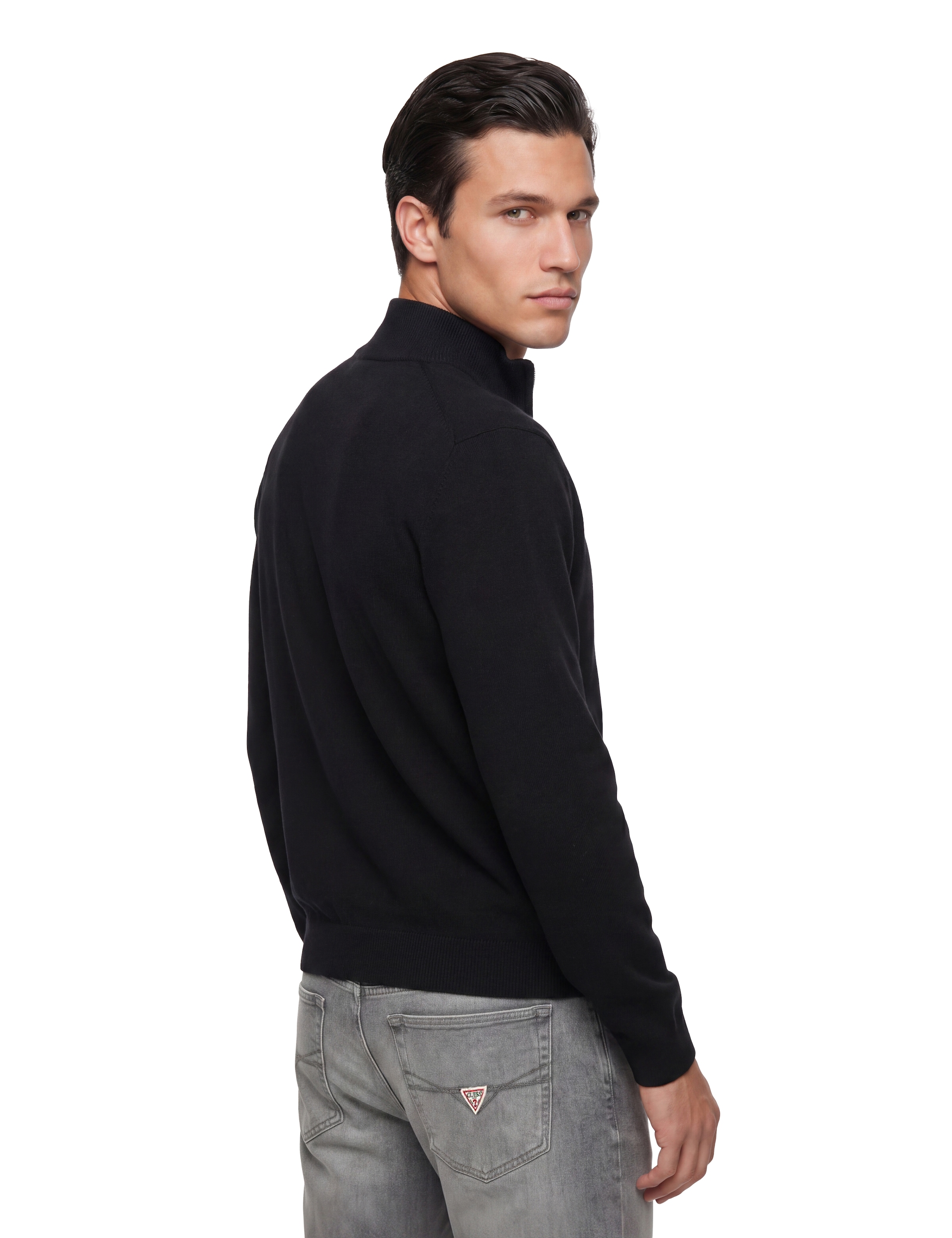 Guess Veste en tricot »MAGNUS« mit Woll- und Seiden-Anteil, Stehkragen, Regular Fit