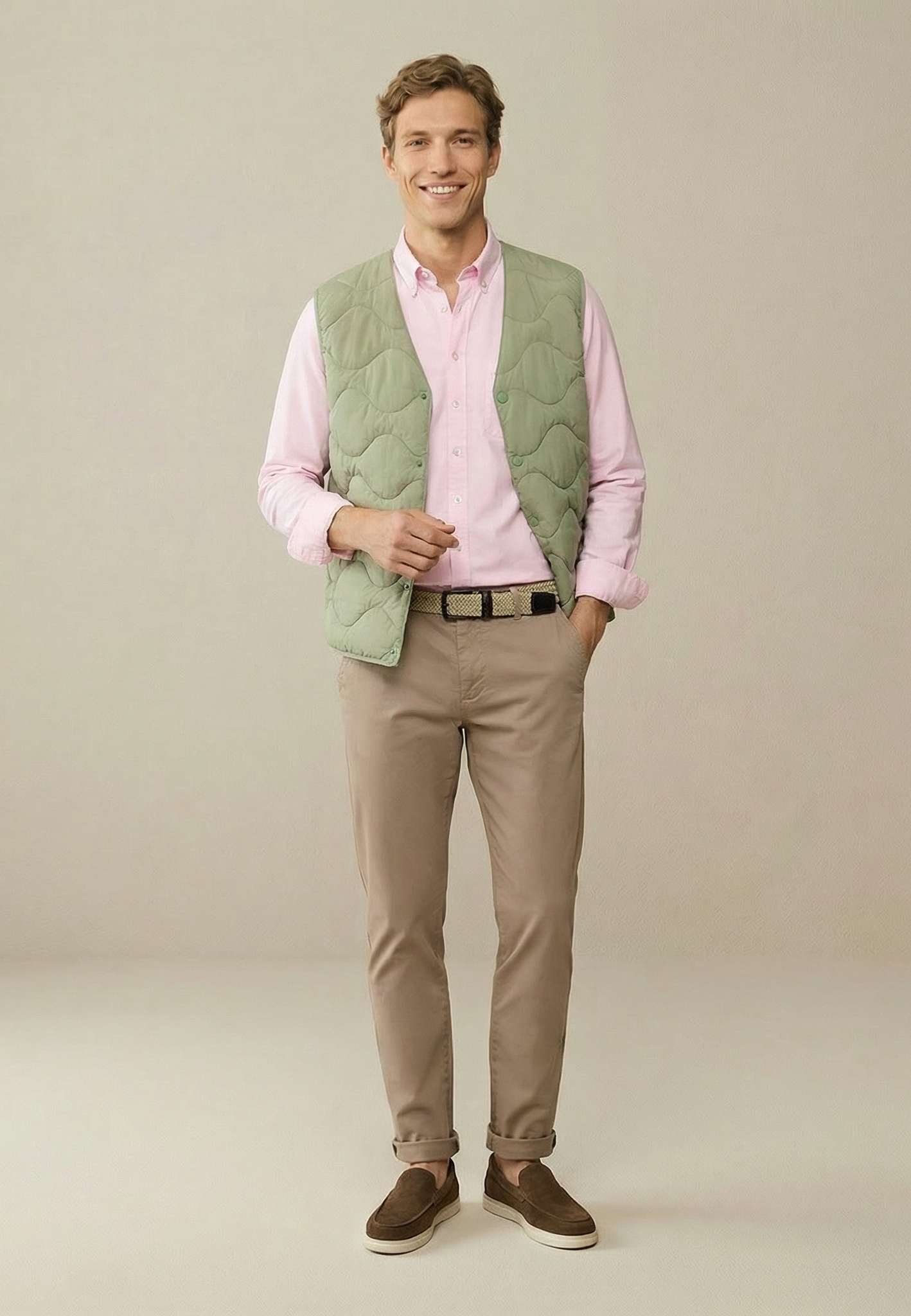 FYNCH-HATTON Gilet matelassé avec col en V, avec boutons-pression, coupe normale