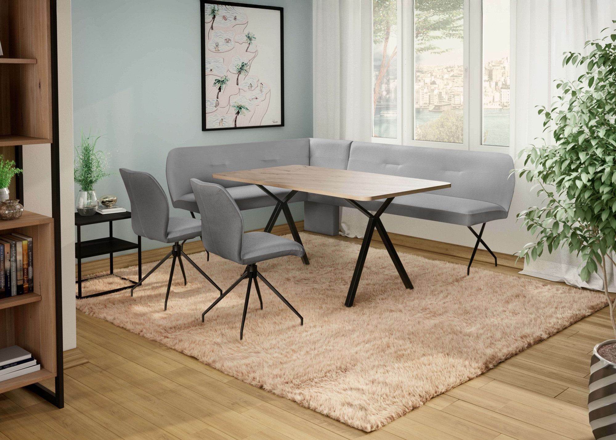 GOODproduct Eckbankgruppe »Bruna Essecke, Sitzgruppe, Eckbankgruppe, Küchenbankgruppe« Set, 4tlg, 4 tlg. tlg. Stuhl: 360° drehbar (Rückst.), 2-Stoff-Design. Wellenfederung Eckbank