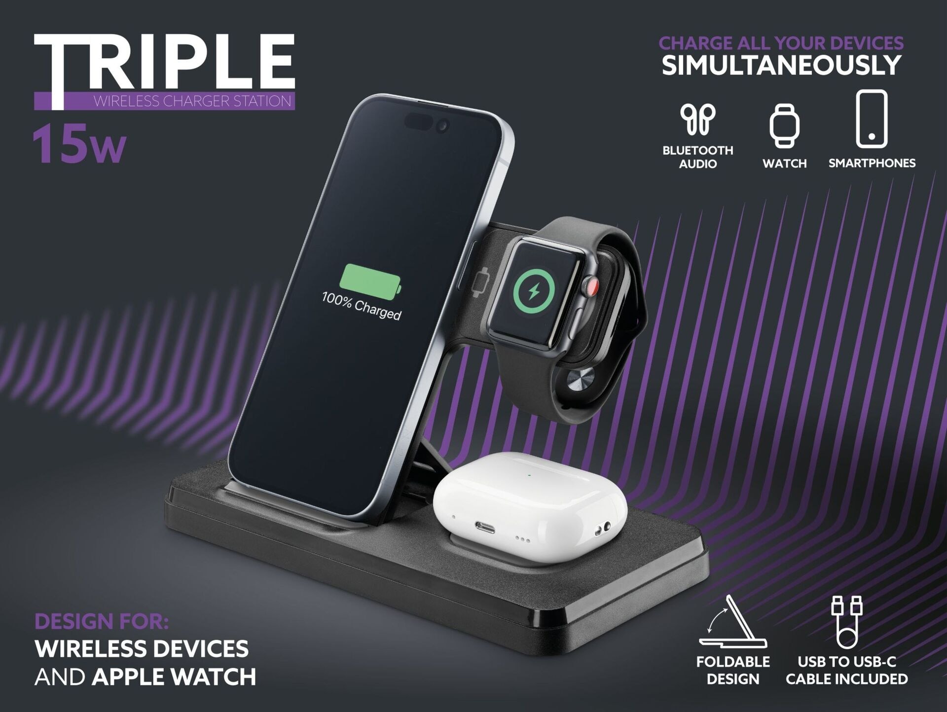 Cellularline Station de charge »3in1 Triple Wireless Station 15 W«