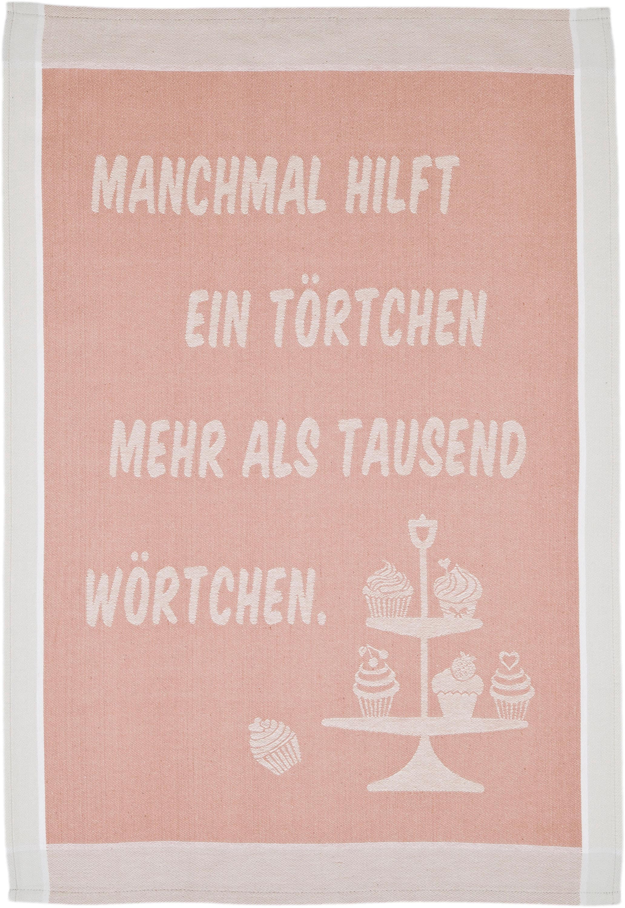 ROSS Chiffon à vaisselle »Manchmal hilft ein Törtchen mehr als tausend Wörtchen« Serviette à imprimer, 100% coton