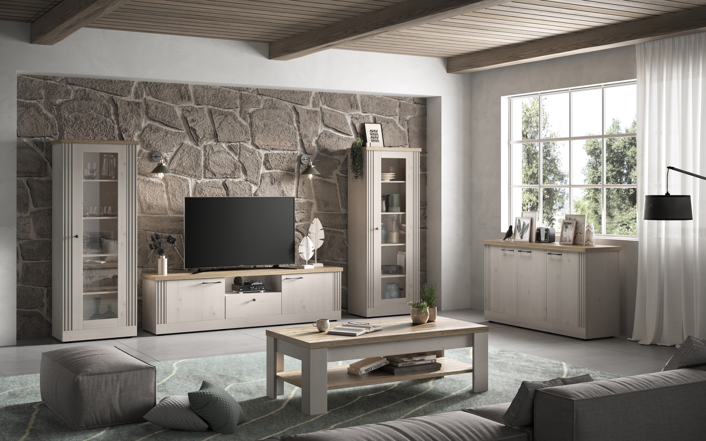 GOODproduct Table basse »Country 110 x 68 cm, Wohnzimmertisch mit Ablageboden,« Sofatisch, zweifarbig, rechteckig, Tischplattenstärke 38 mm