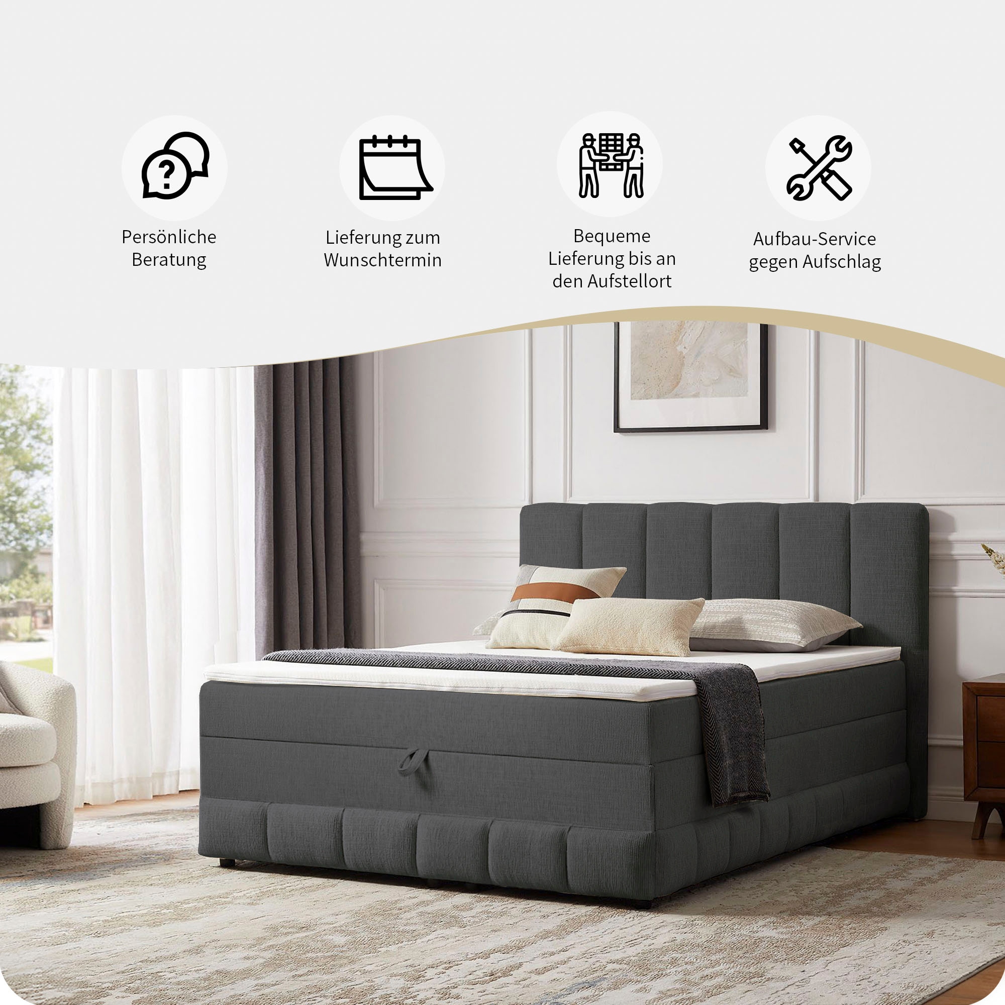 GOODproduct Lit de boxe »Likely inkl. Bettkasten, in 140er & 180er Breite, in Boxspring-Optik« inkl. Topper & Aufbauvideo, erhältlich in verschiedenen Farben