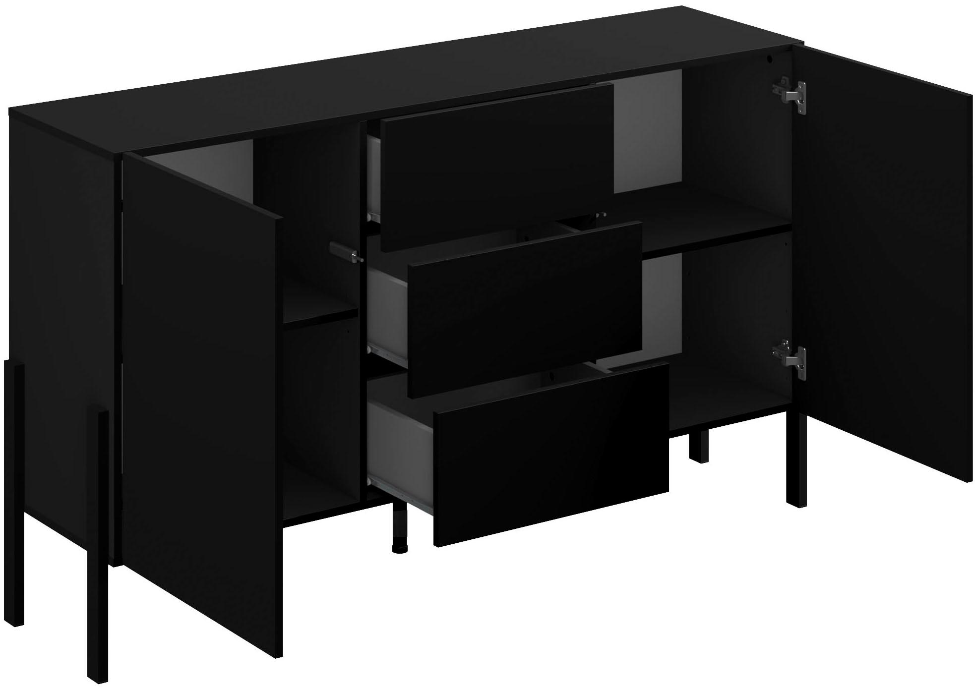GOODproduct Sideboard »Jukon, Breite 150 bzw.180 cm, moderne grifflose Kommode« Schubladenschrank 2 Türen/3 Schubkästen, push-to-open-Funktion