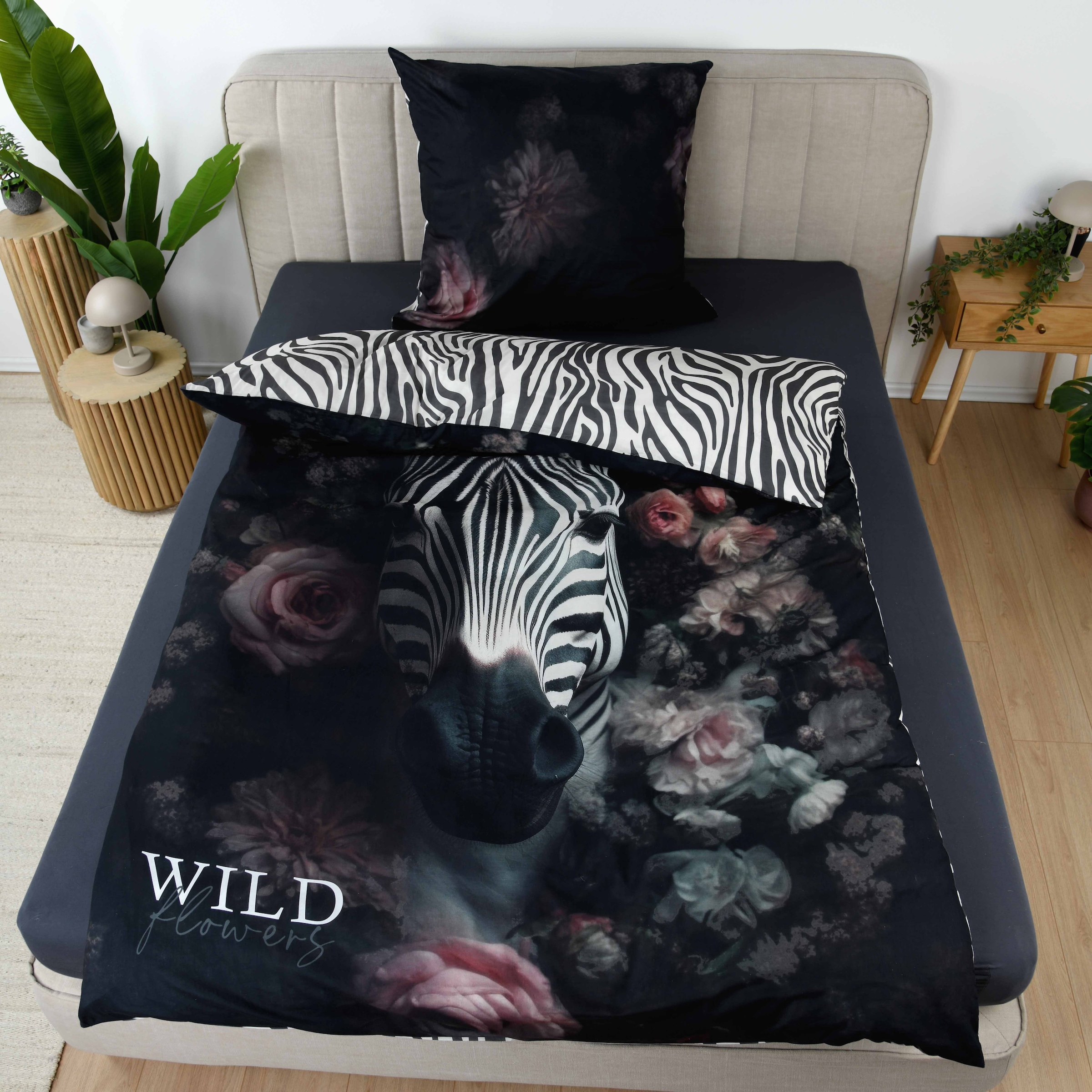 Herding Linge de lit »Wild Flowers Zebra« 2 Parure de lit réversible