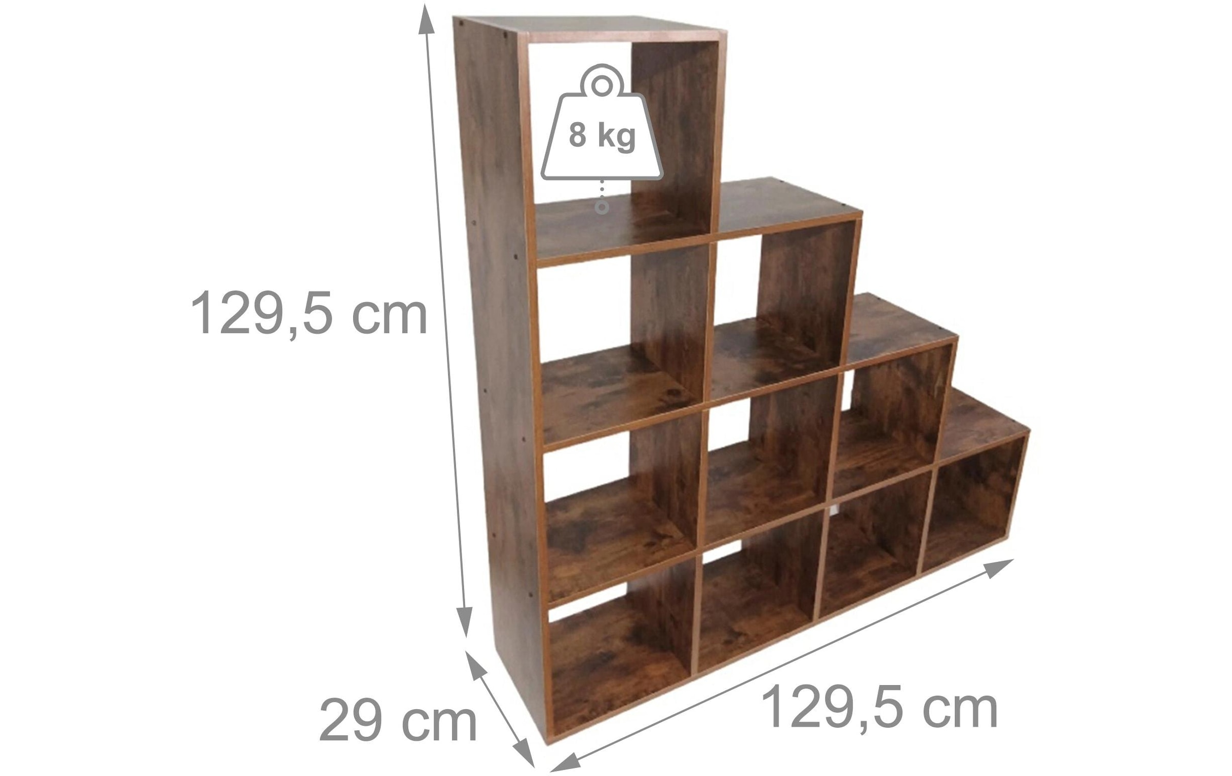 relaxdays Étagère »129.5 x 129.5 x 29 cm« Stufenregal mit 10 Fächern in Vintage-Optik