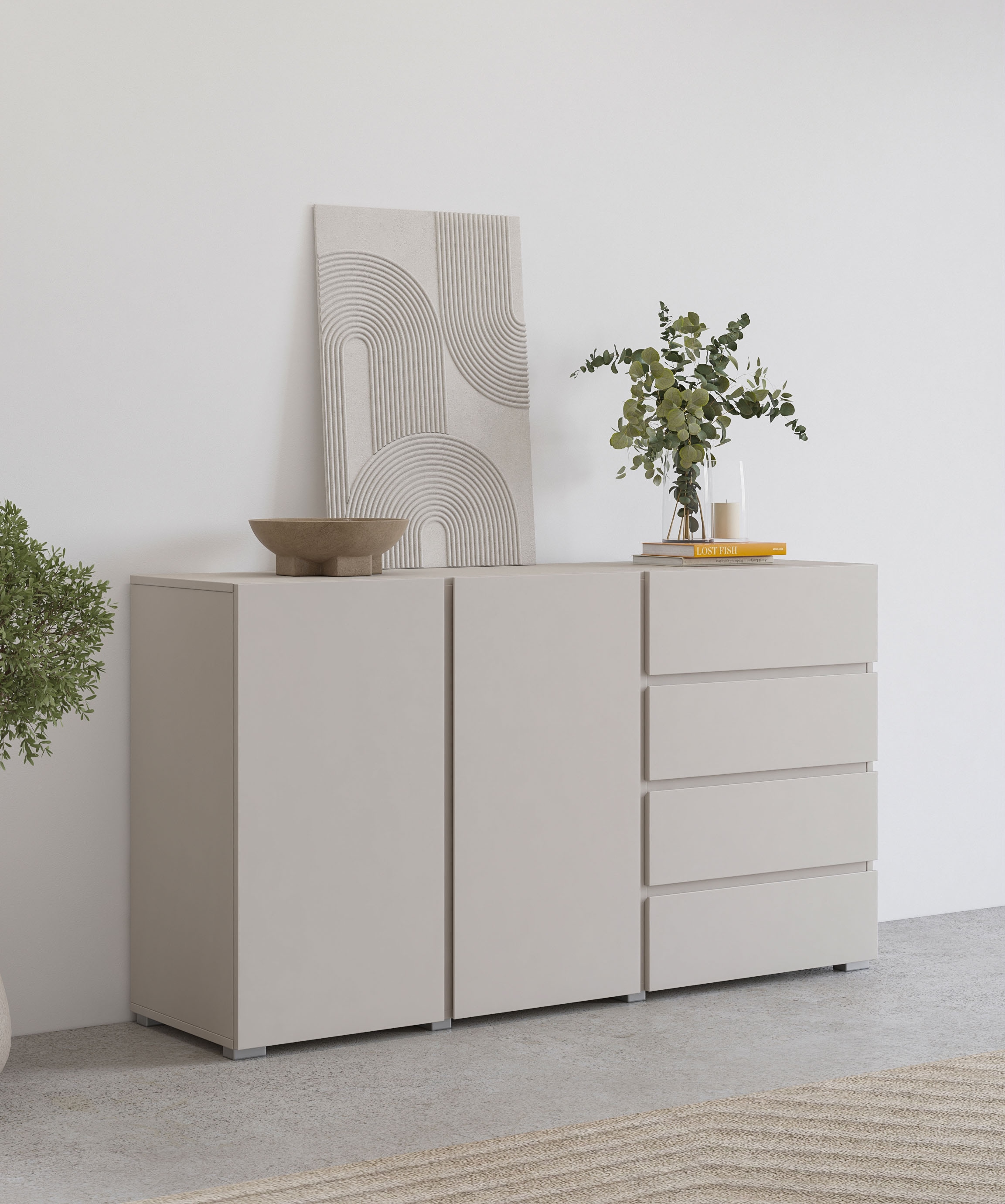 GOODproduct Sideboard »Metric,Breite 138 cm, grifflose Kommode 2 Türen/4 Schubkästen« Schubladenschrank mit viel Stauraum, Einlegeböden verstellbar