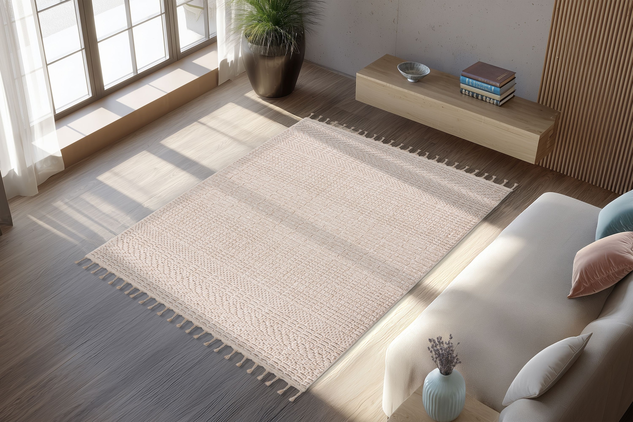 Kayoom Tapis »Reef 125« Rectangulaire 9 mm Höhe Kurzflor, Struktur, mit Fransen, Wohnzimmer