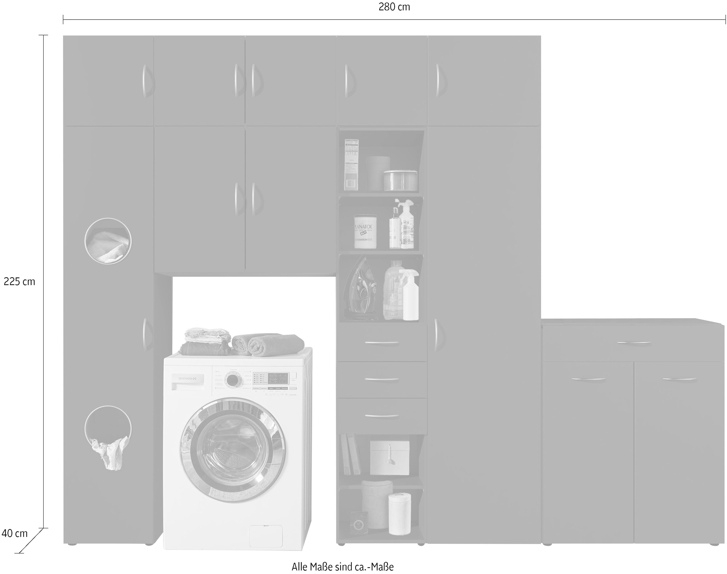 Wimex Armoire multi-usages »Multiraumkonzept, praktische Waschmaschinenlösung, Breite: 280cm« disponible en couleurs graphite ou blanc,
