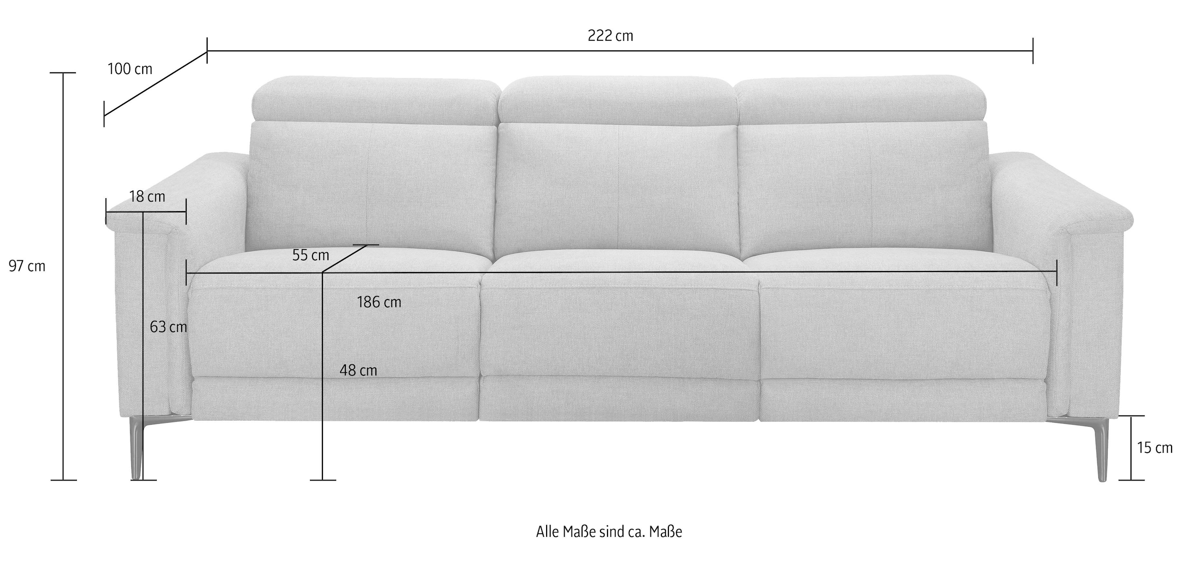 GOODproduct 3-places »LUND,Naturleder, 222 cm, man. o. elektr. Relaxfunktion in 2 Sitzen« (gauche/droite), USB-A pour version électrique, réglage du dossier