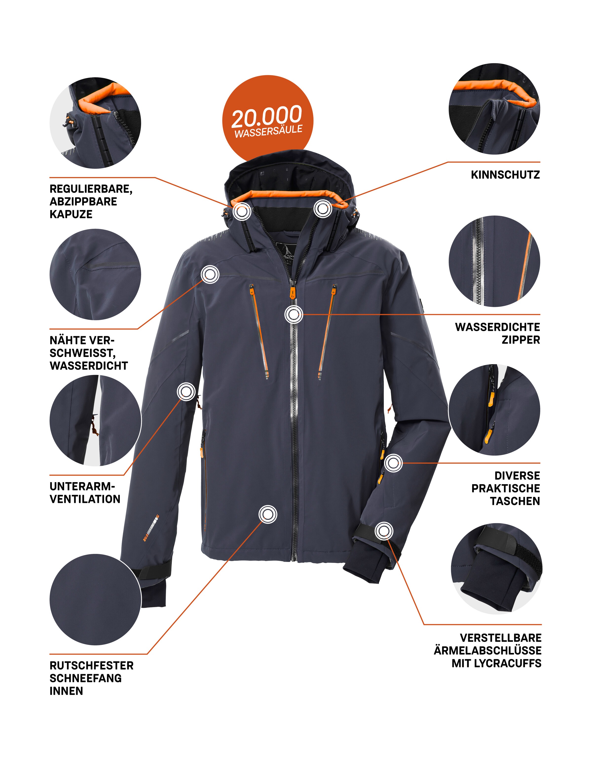 Killtec Skijacke »KSW 50 MN SKI JCKT« Herren Skijacke: wasserdicht, atmungsaktiv, 4-Wege-Stretch, Schneefang