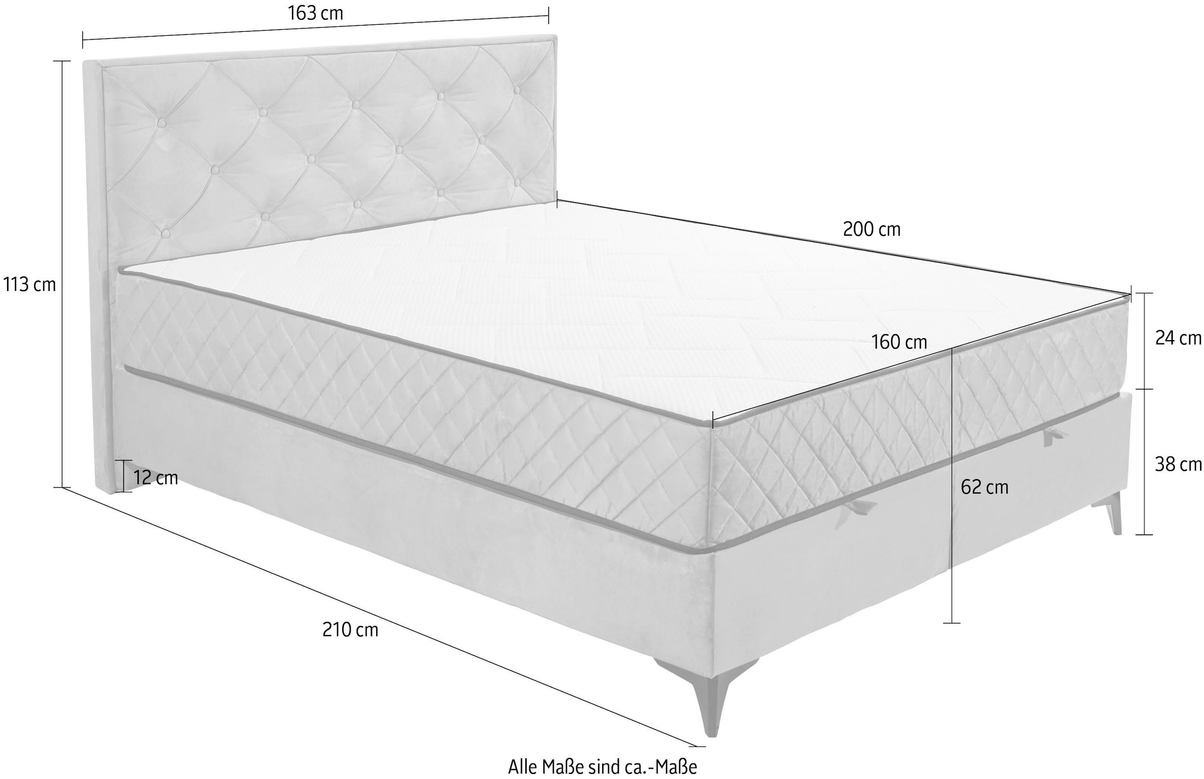 ED EXCITING DESIGN Lit de boxe »Monroe inkl. Bettkasten, erhältlich in den Breiten 160cm & 180cm« Duo-Matratze - feste Seite mit Kokosmatte