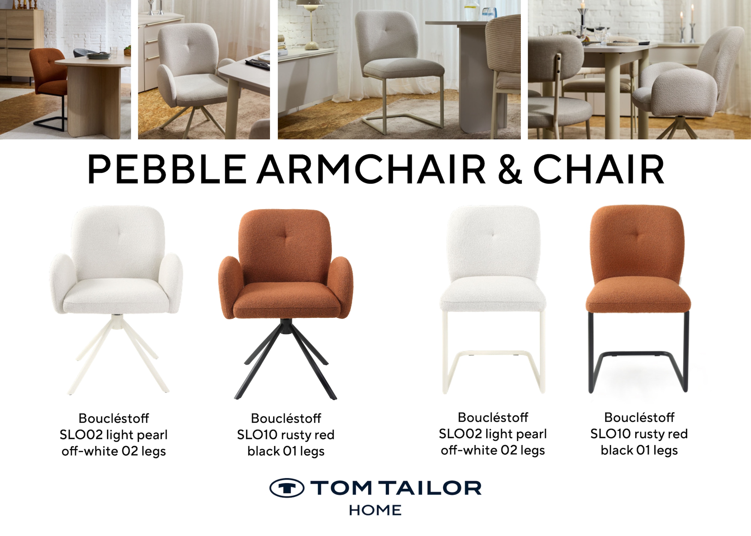 TOM TAILOR HOME Armlehnstuhl »PEBBLE ARMCHAIR« (Set) 2 Stk.Esszimmerstuhl, mit Armlehnen, 4-Fussgestell, 140 kg belastbar, drehbar