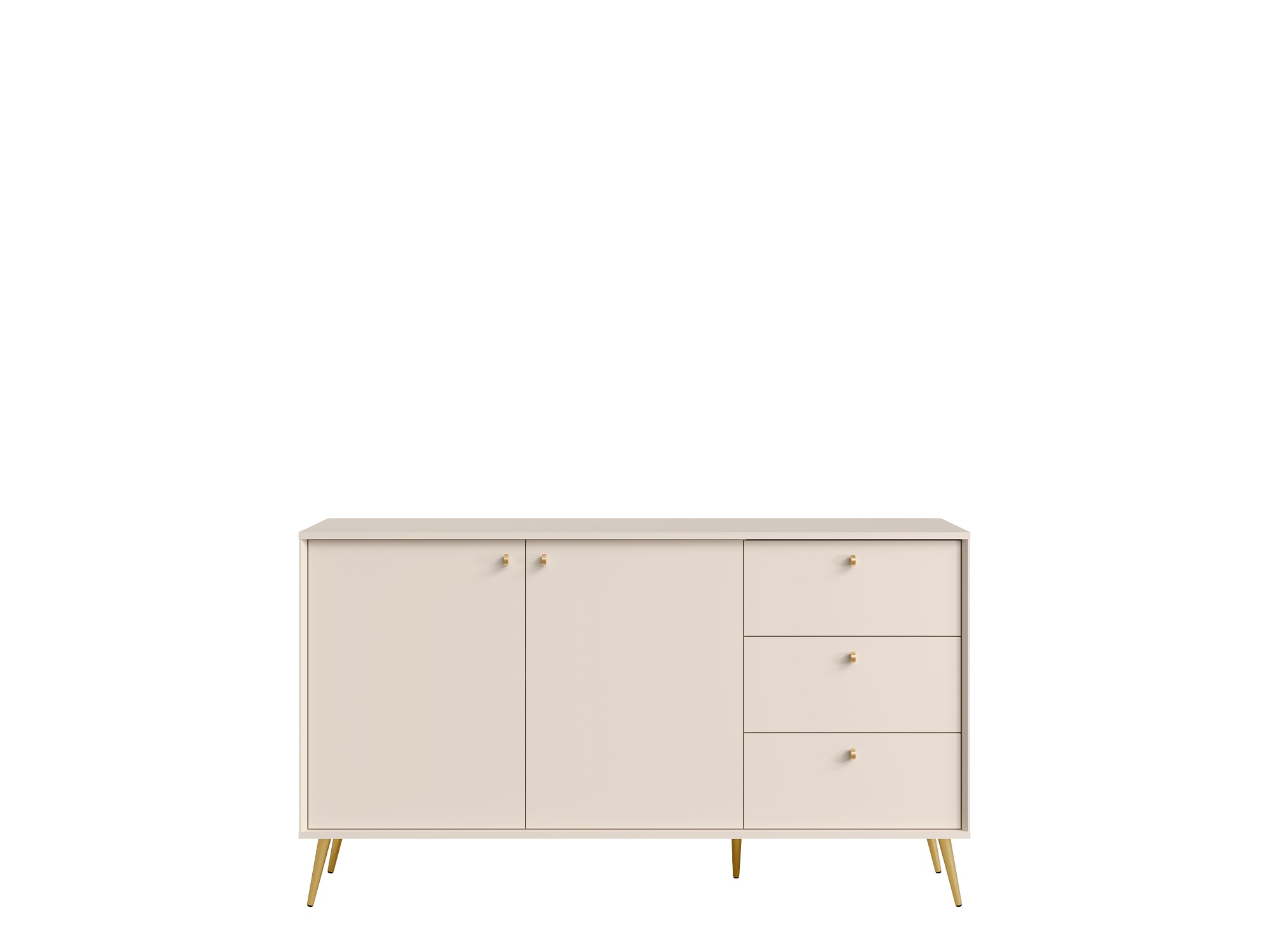 Home affaire Commode »ROMELIS Sideboard mit 3 Schubladen und 2 Türen, B/T/H: 156/40,5/89 cm« Beige Kommode mit goldenen Griffen auf goldenen Füssen, viel Stauraum