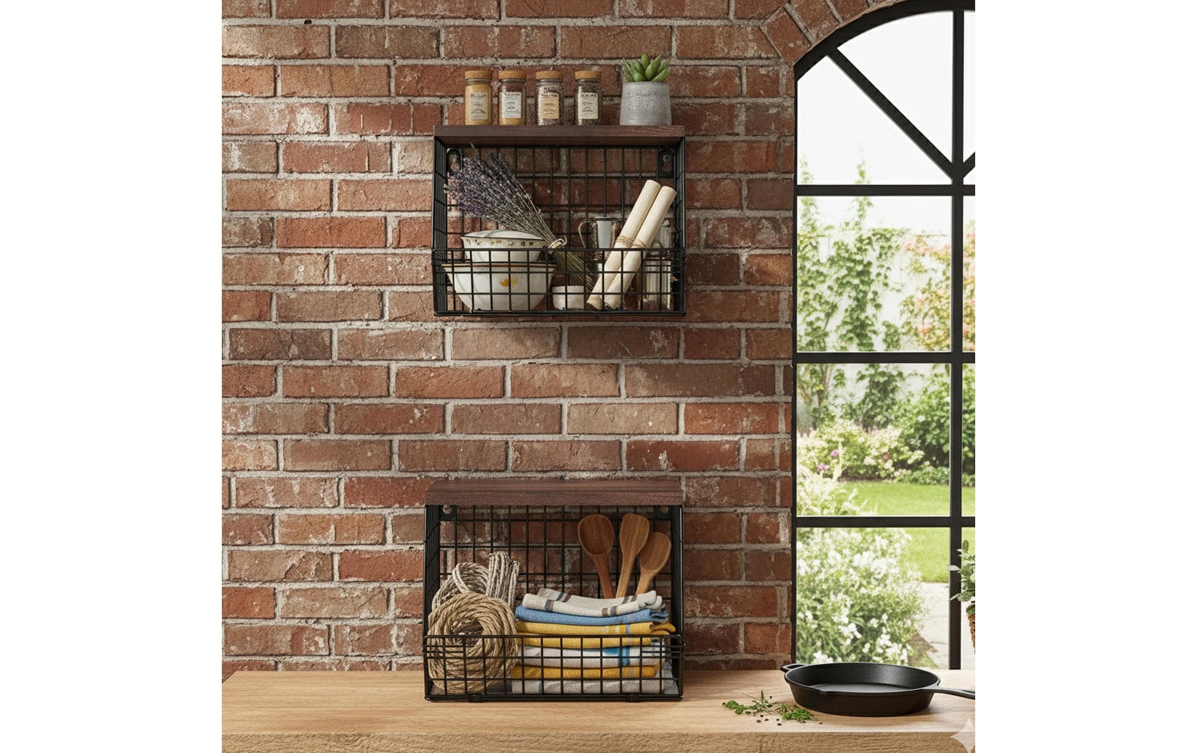 relaxdays Étagère multi-usages »Organizer Obstkorb 21 x 30 cm« Platzsparender Gitterkorb mit Regalbrett zur Wandmontage